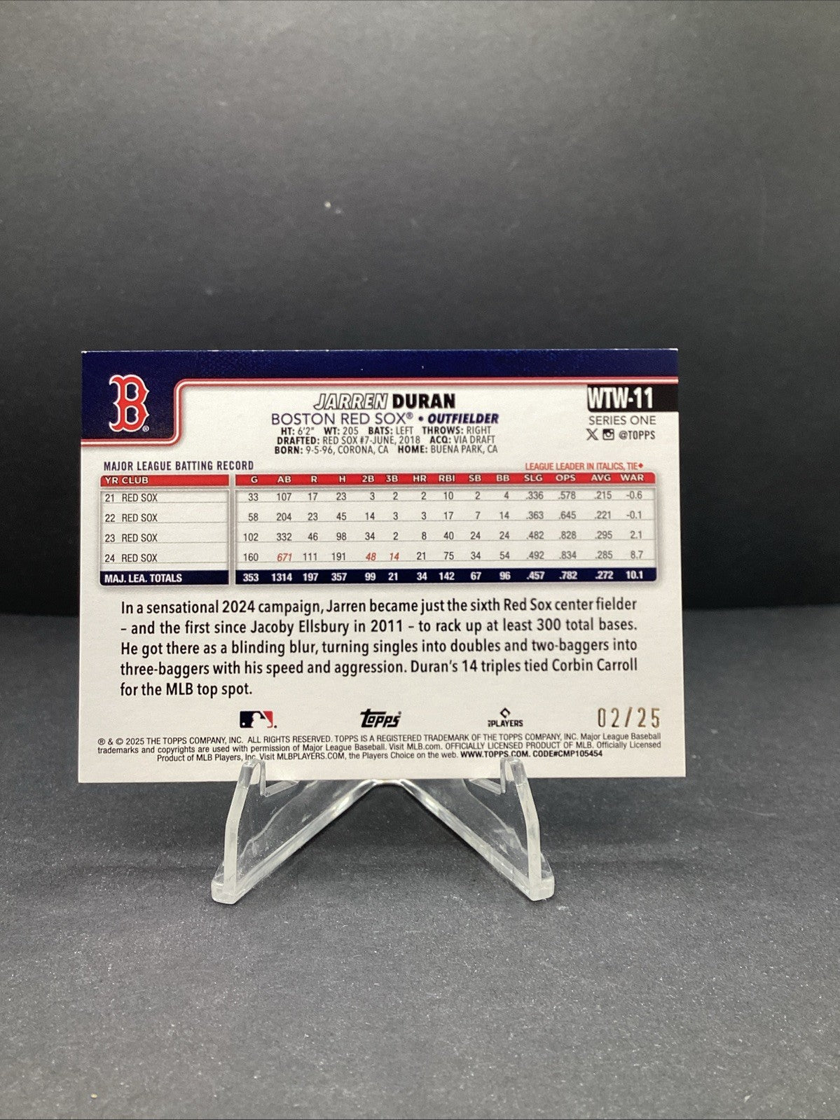 2025 Topps Series 1 Celebration Jarren Duran Walk This Way Orange /25 SSP