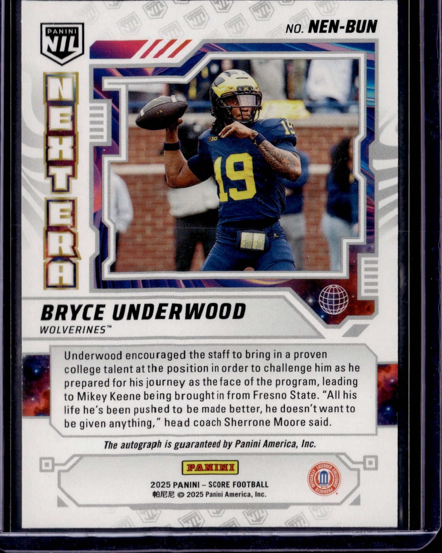 2025 Panini Score Next era Bryce Underwood Auto #NEN-BUN