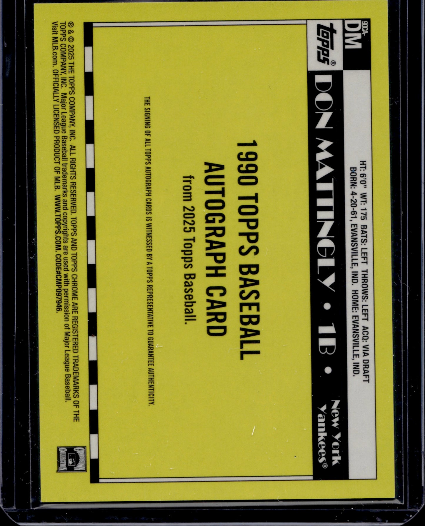 2025 Topps Chrome Don Mattingly #DM Blue/Patterned Refractor Autograph