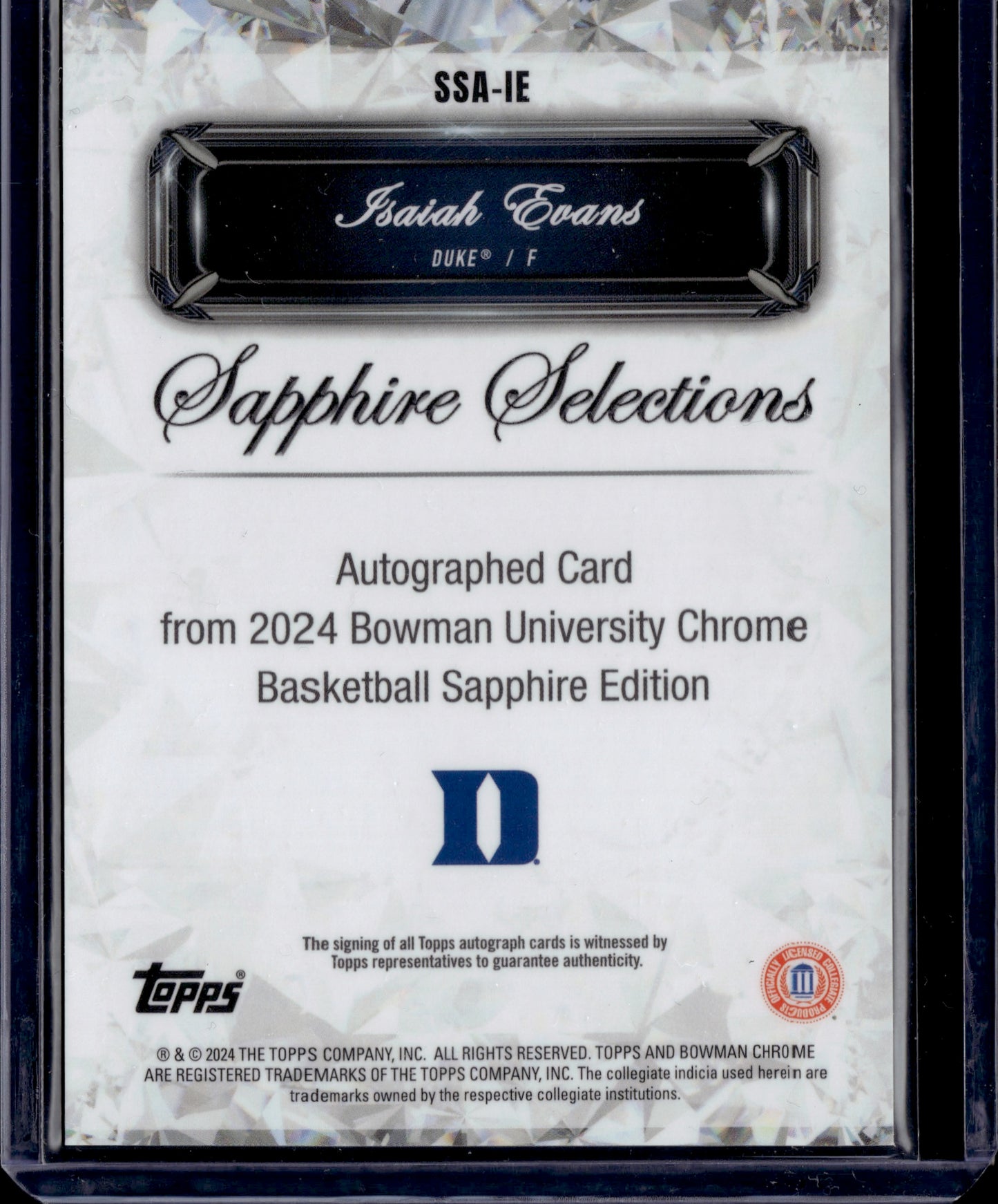 2024 Topps Bowman U Chrome Isaiah Evans Auto /10 Sapphire Selections SP