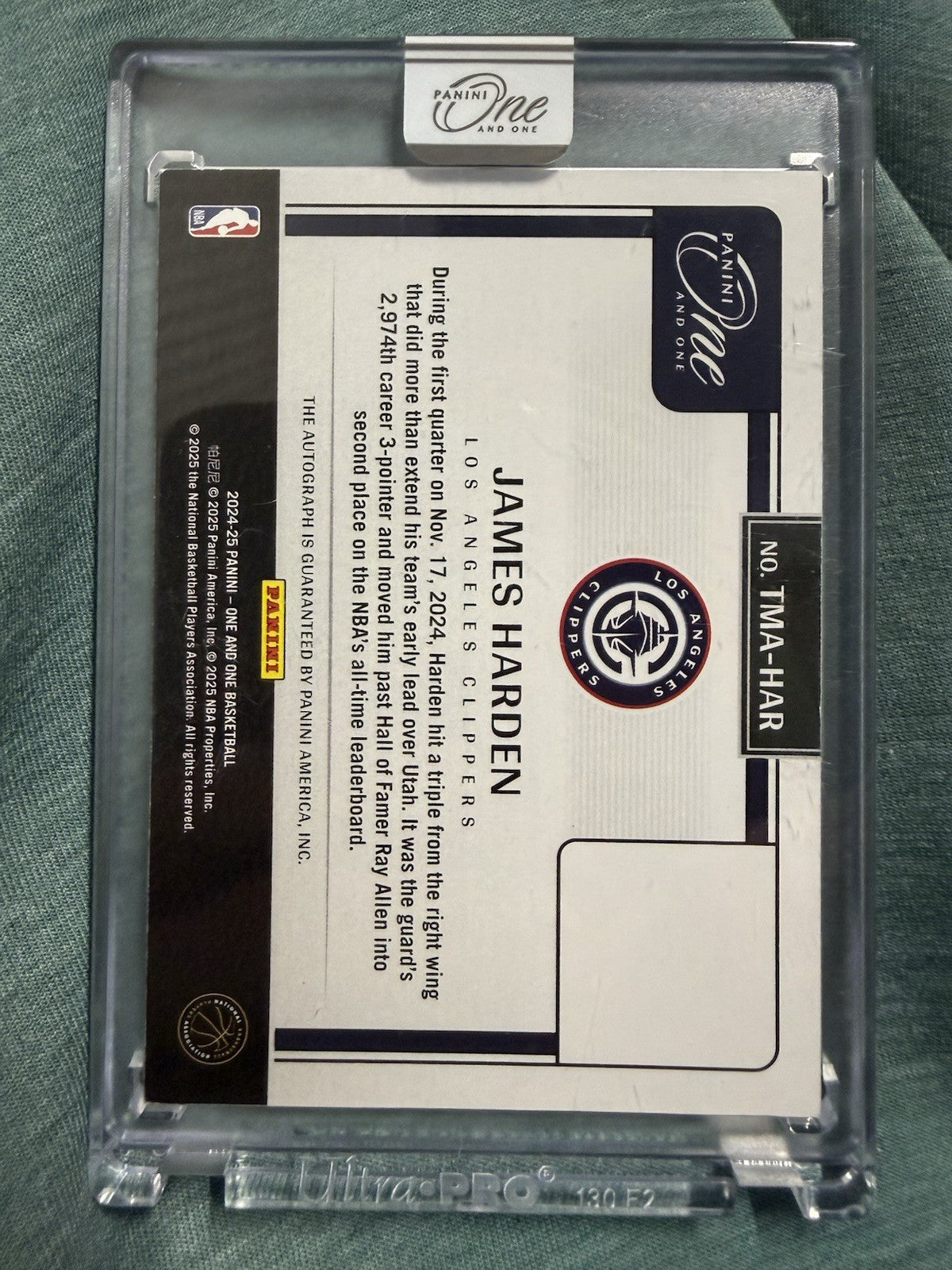 2024-25 Panini One and One James Harden Timeless Moments Auto Gold /5 Clippers