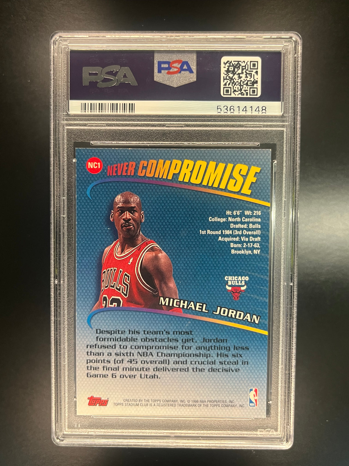 1998 Stadium Club Never Compromise Michael Jordan #NC1 PSA 8