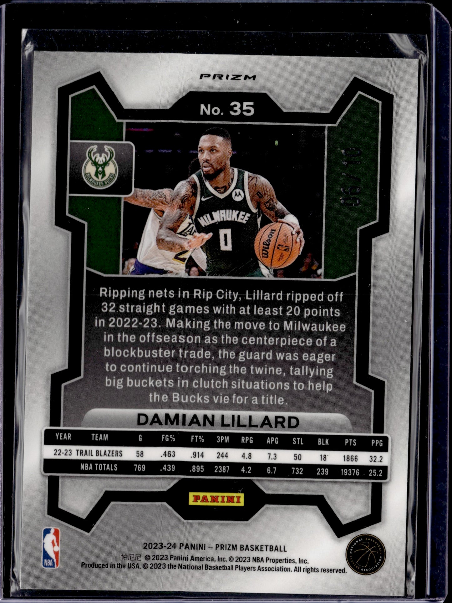 2023-24 Panini Prizm Basketball Damian Lillard #35 Gold Wave 06/10