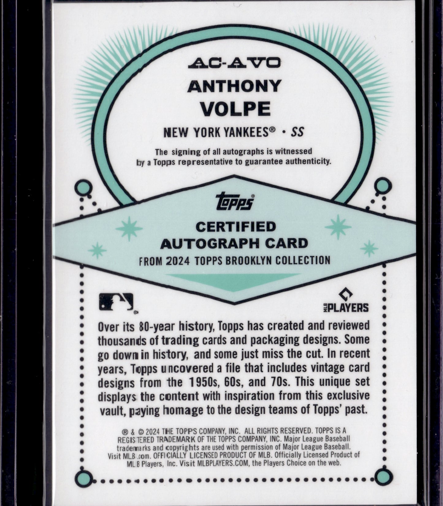 2024 Topps Brooklyn Collection Anthony Volpe #AC-AVO Autograph /75