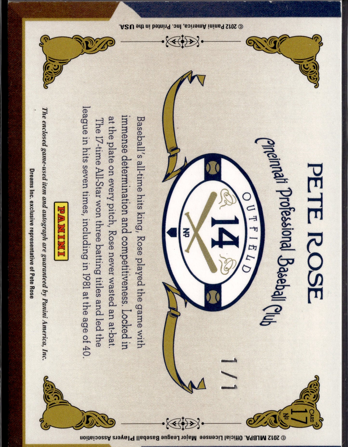 1981 Panini Prime Cuts Timeline Pete Rose #47 Autograph 1/1 SSP Patch