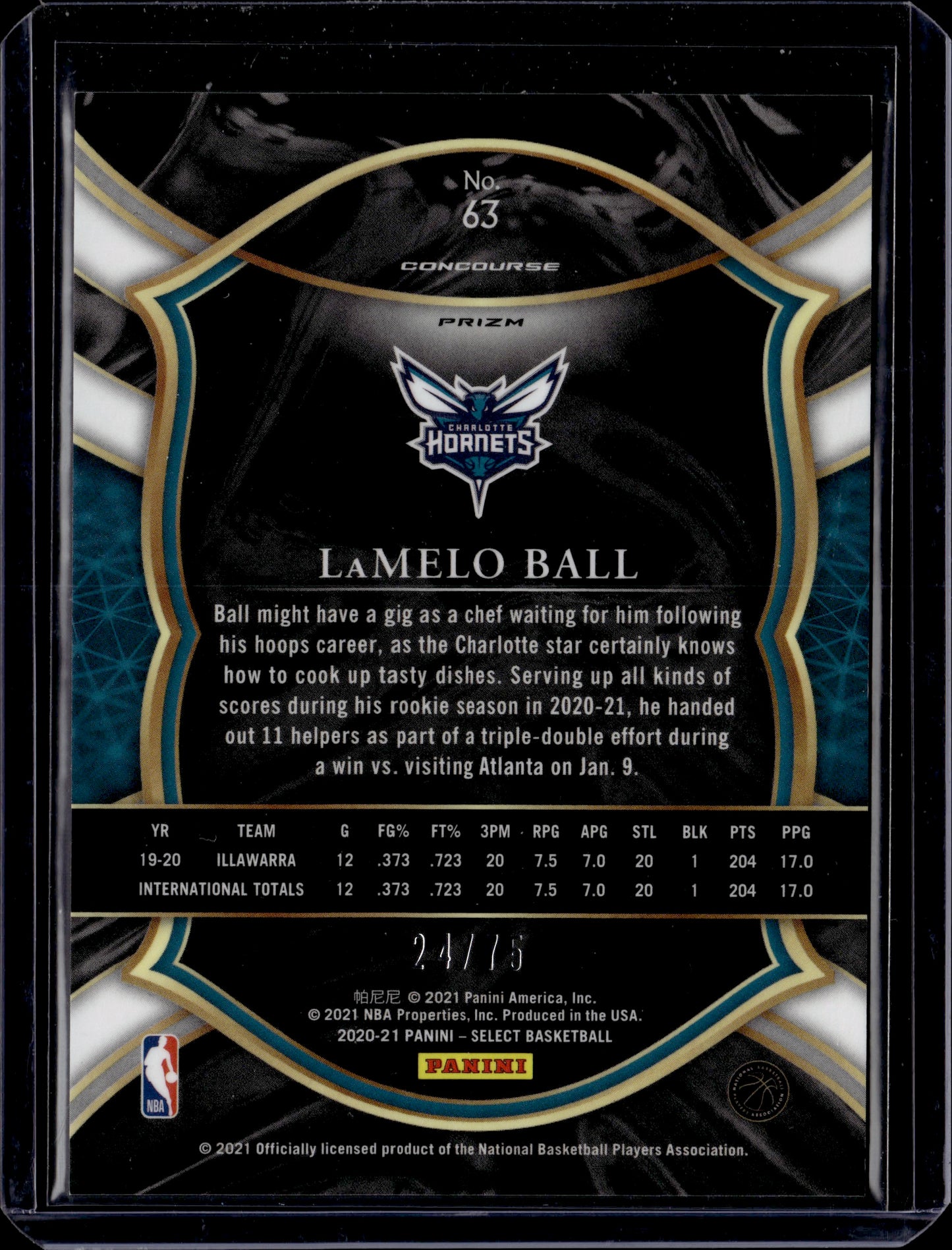 2020-21 Panini Select Prizm Concourse LaMelo Ball /75 #63 RC