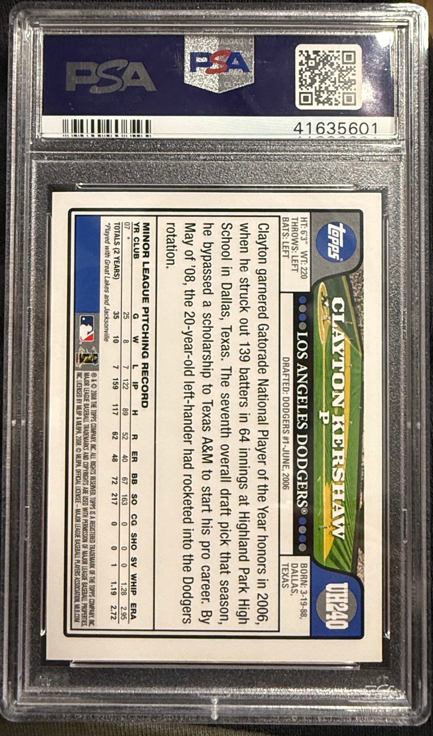2008 Topps Update & Highlights Clayton Kershaw #UH240 Gold Foil PSA 9