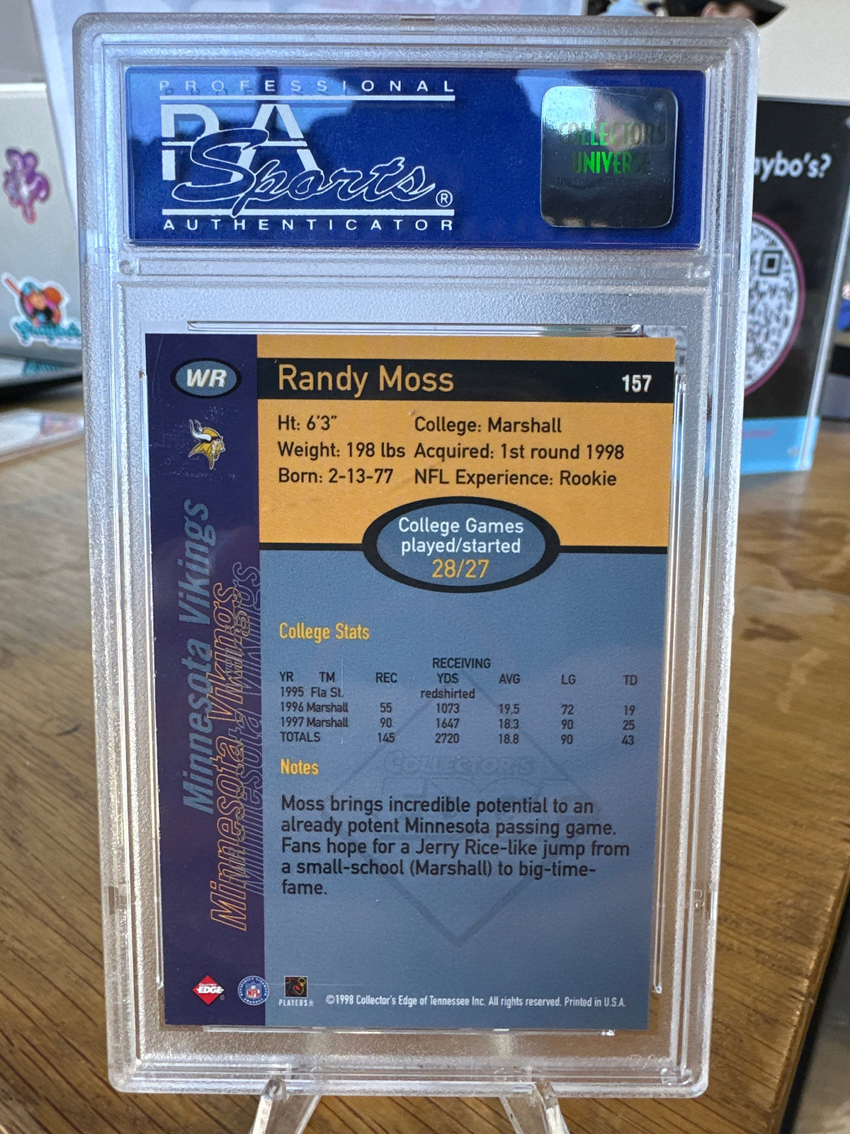 1998 Collector's Edge 1st Place Randy Moss #157 Record Setter PSA 10