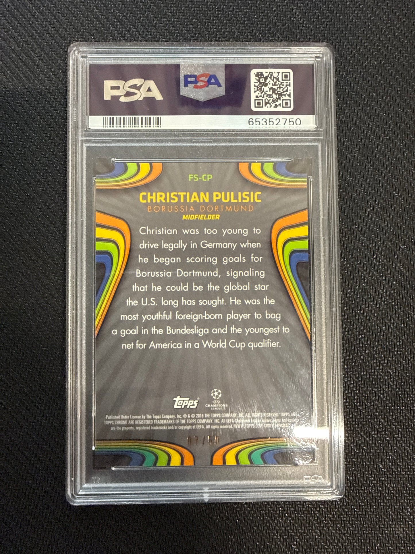 2017 Topps Chrome UEFA Champions League Christian Pulisic Gold /50 PSA 9