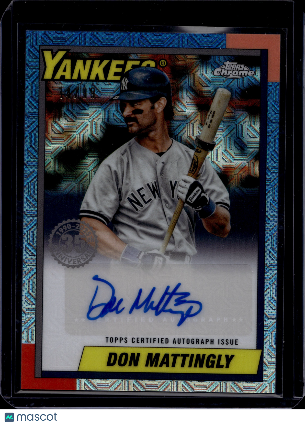 2025 Topps Chrome Don Mattingly #DM Blue/Patterned Refractor Autograph