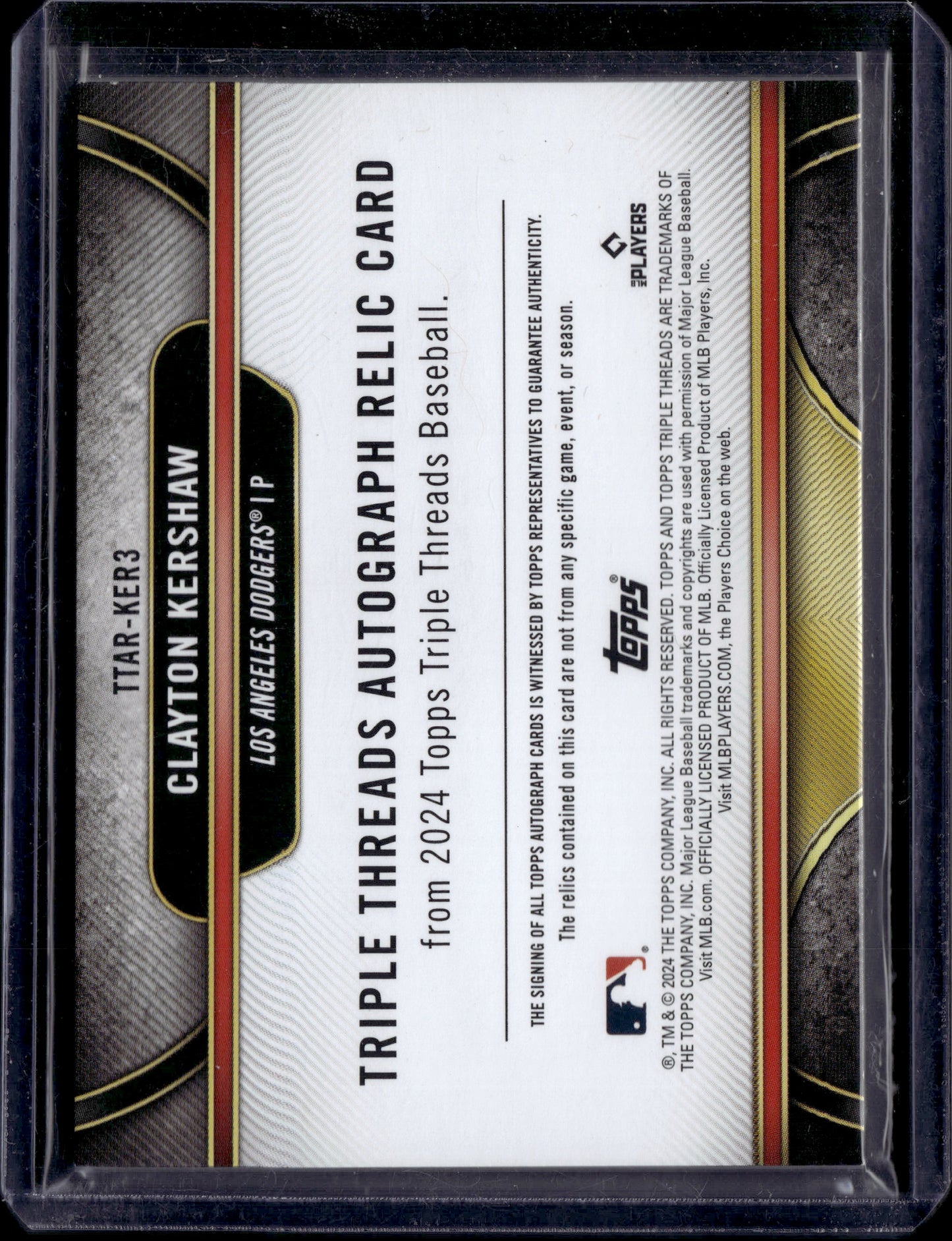 2024 Topps Triple Threads Clayton Kershaw #TAR-KER3 Autograph Relic /9