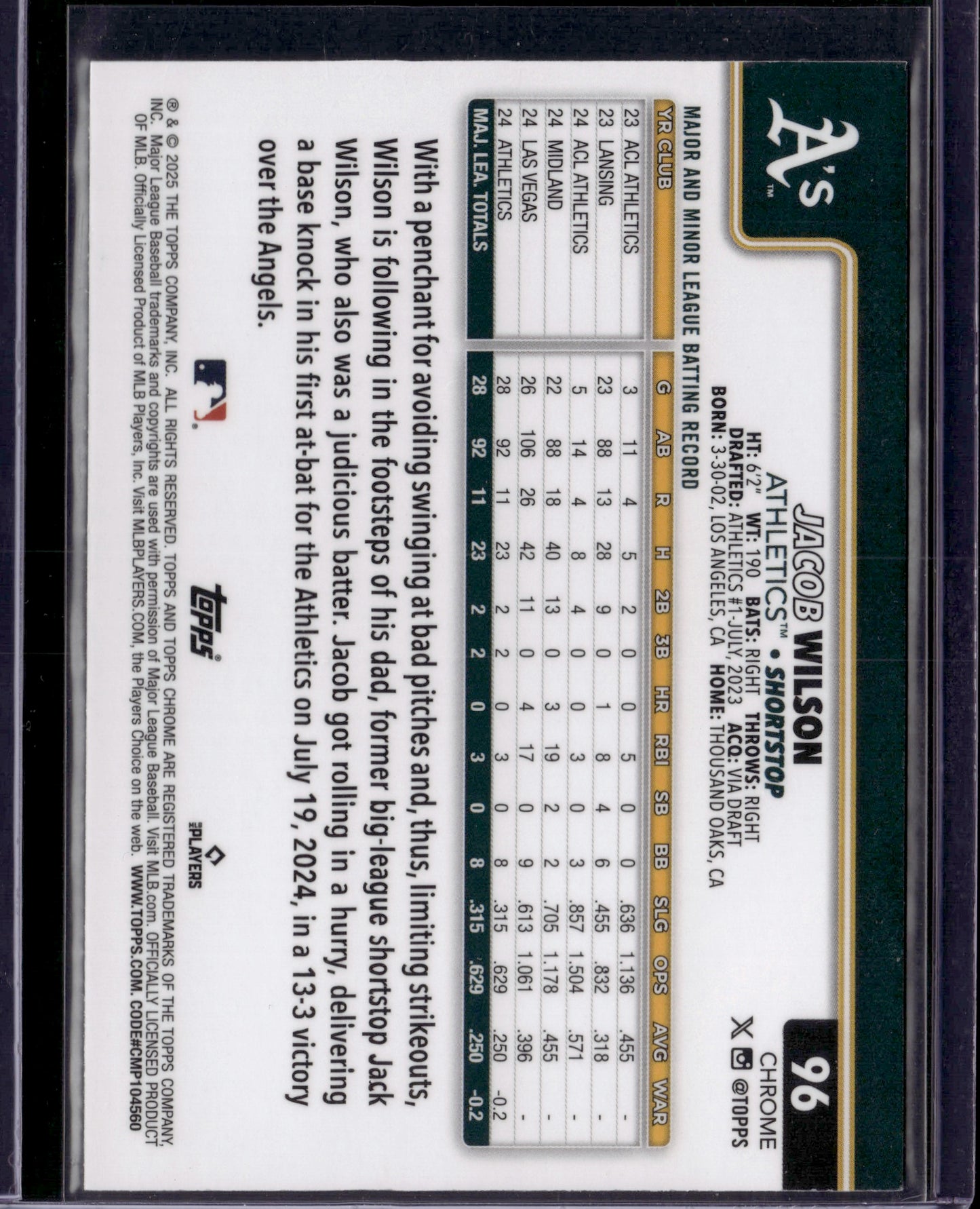2025 Topps Chrome Jacob Wilson Variation SP #96 RC