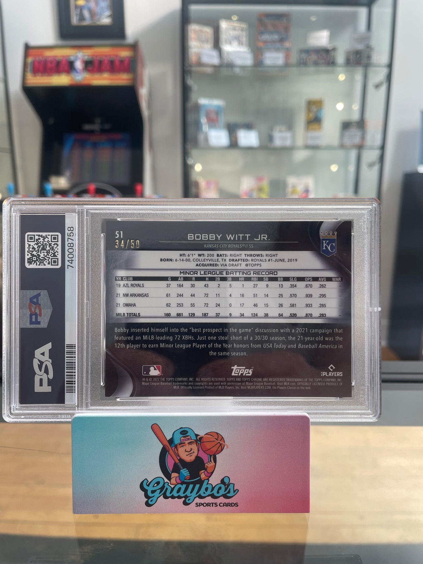 2022 Topps Chrome Black Bobby Witt Jr. Gold Mini Diamond Ref. /50 PSA 9