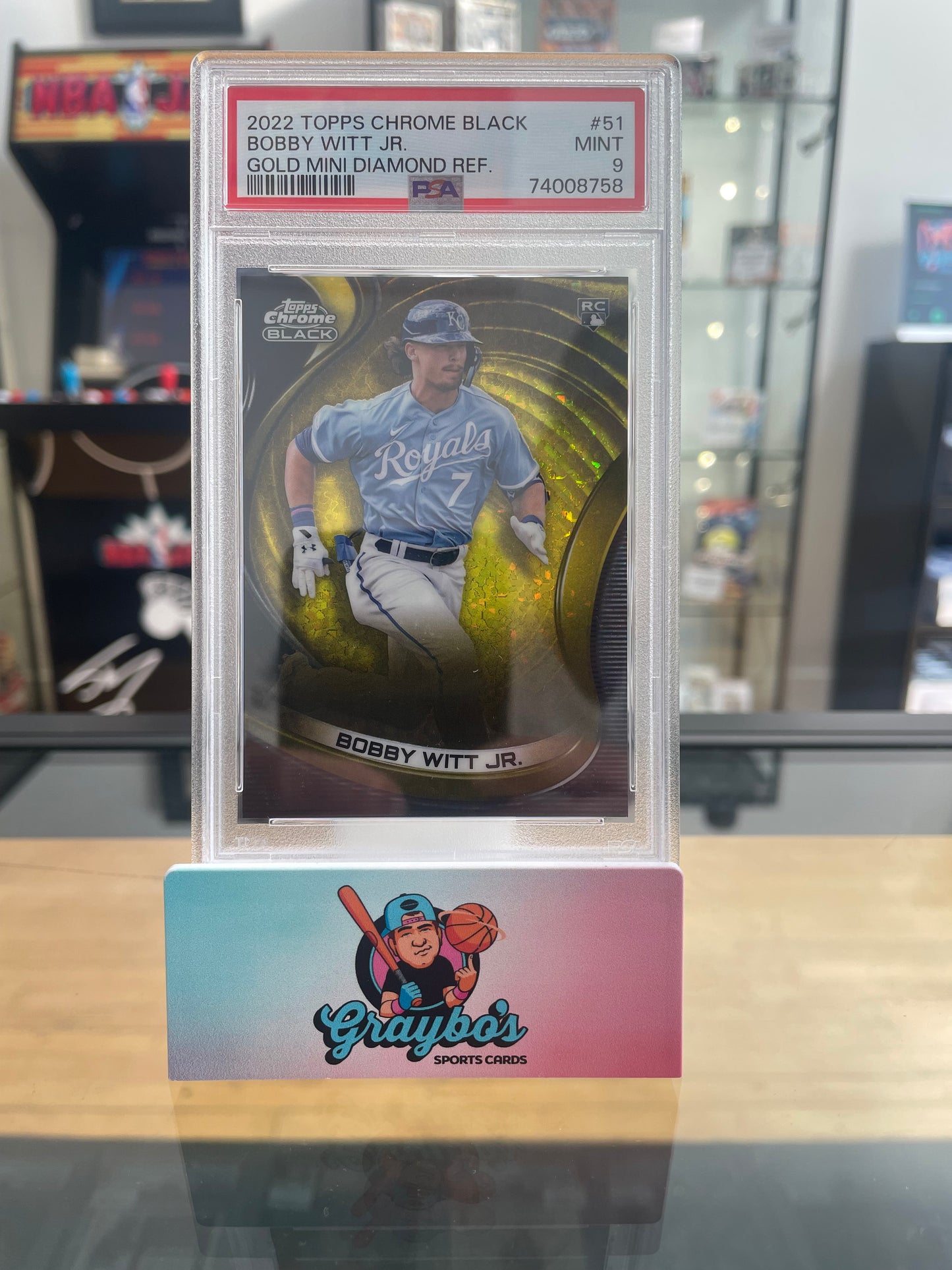 2022 Topps Chrome Black Bobby Witt Jr. Gold Mini Diamond Ref. /50 PSA 9