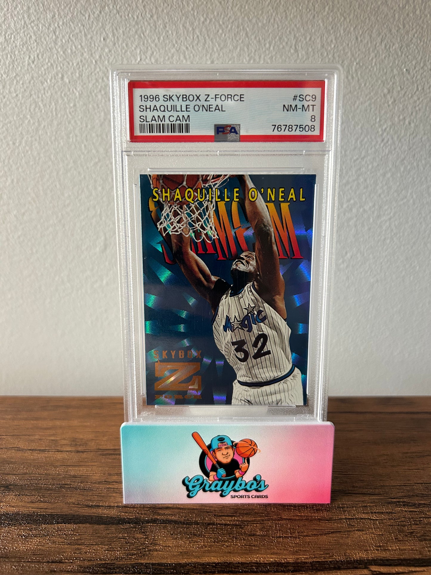 1996 Skybox Z-Force Shaquille O'Neal Slam Cam #SC9 PSA 8