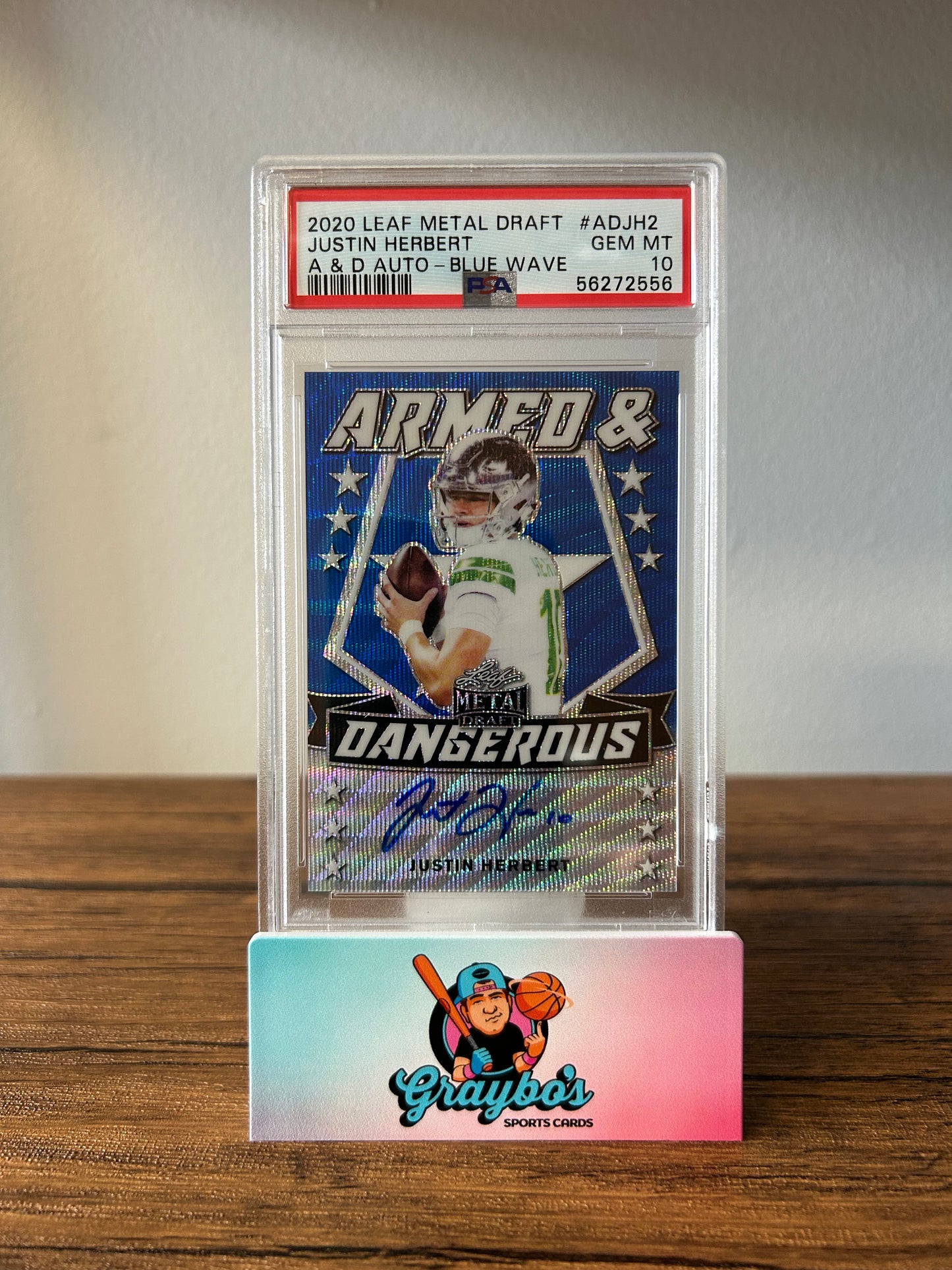 2020 Leaf Metal Draft Justin Herbert A & D Auto Blue Wave /20 #ADJH2 PSA 10