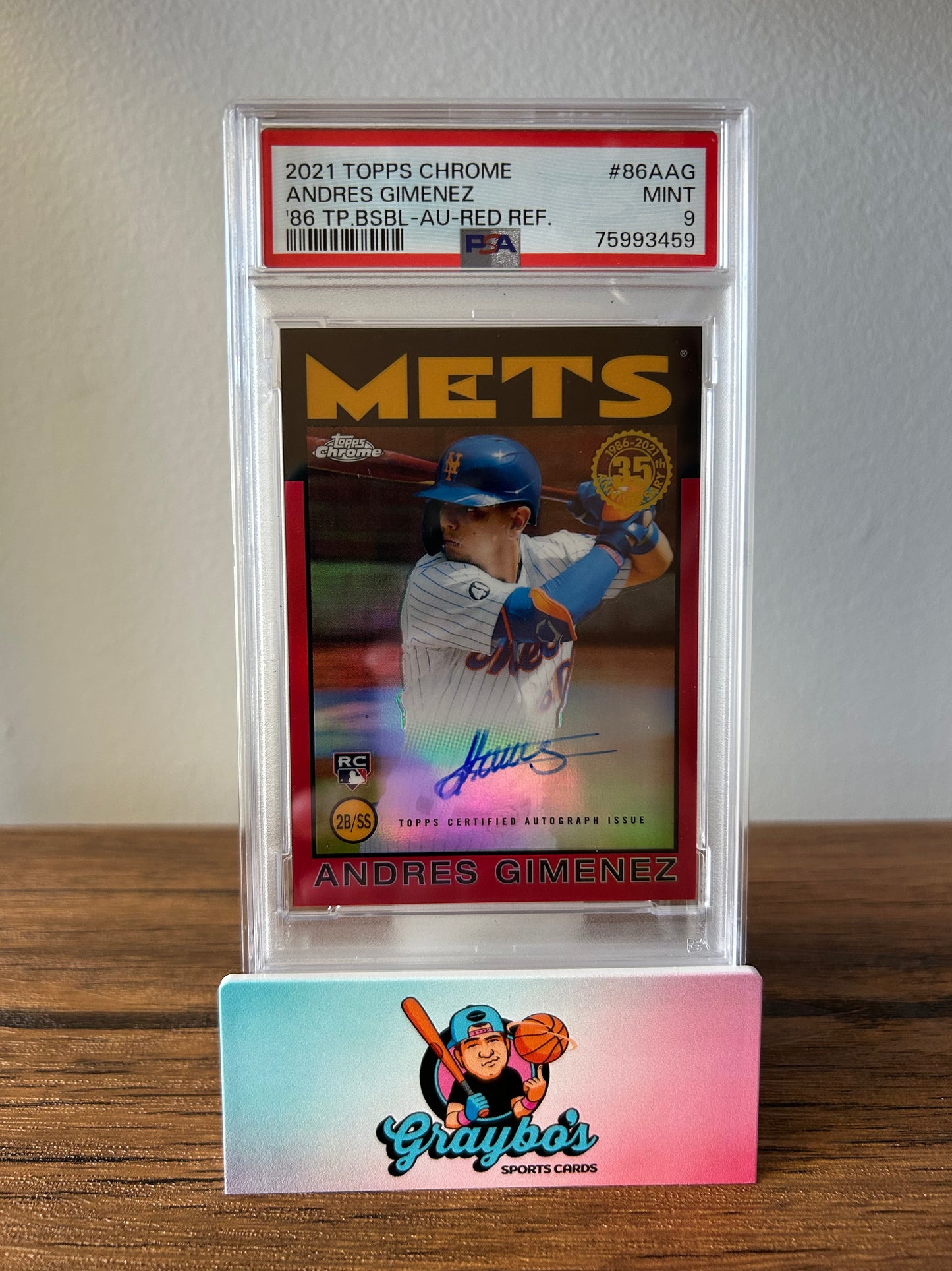2021 Topps Chrome Andres Gimenez Red Refractor Auto #/5 #86AAG PSA 9