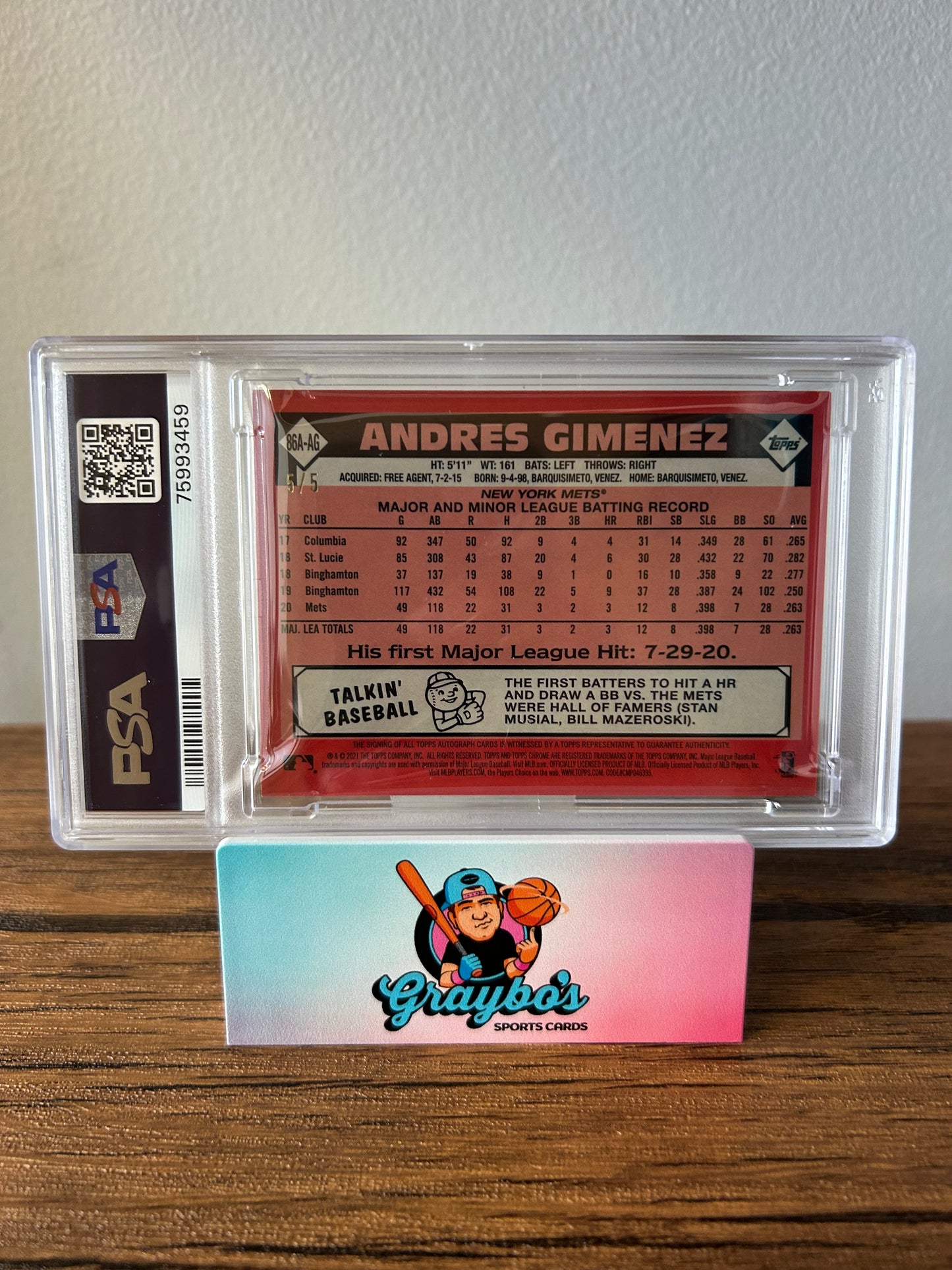 2021 Topps Chrome Andres Gimenez Red Refractor Auto #/5 #86AAG PSA 9