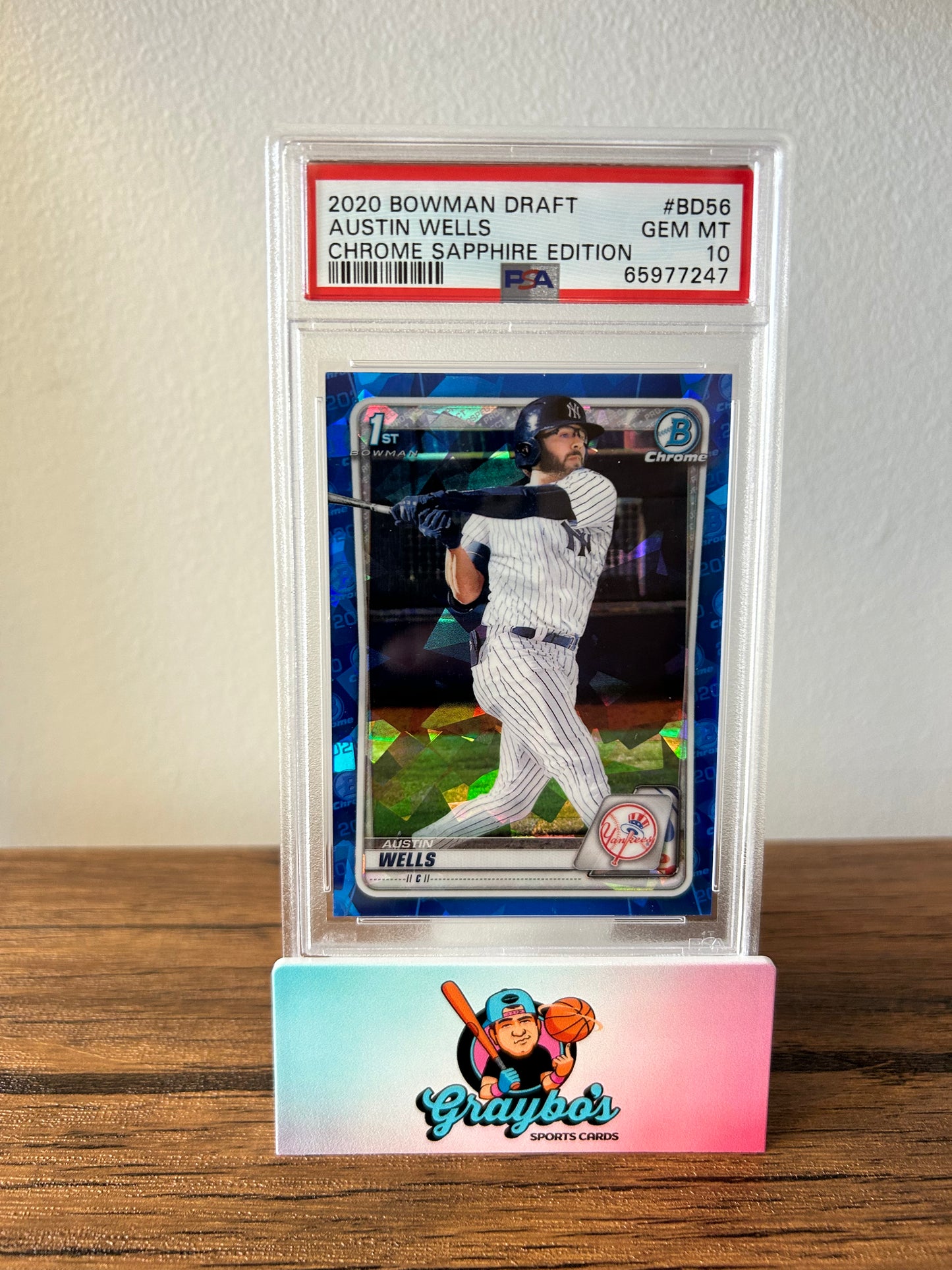 2020 Bowman 1st Draft Austin Wells Chrome Sapphire Edition #BD56 PSA 10