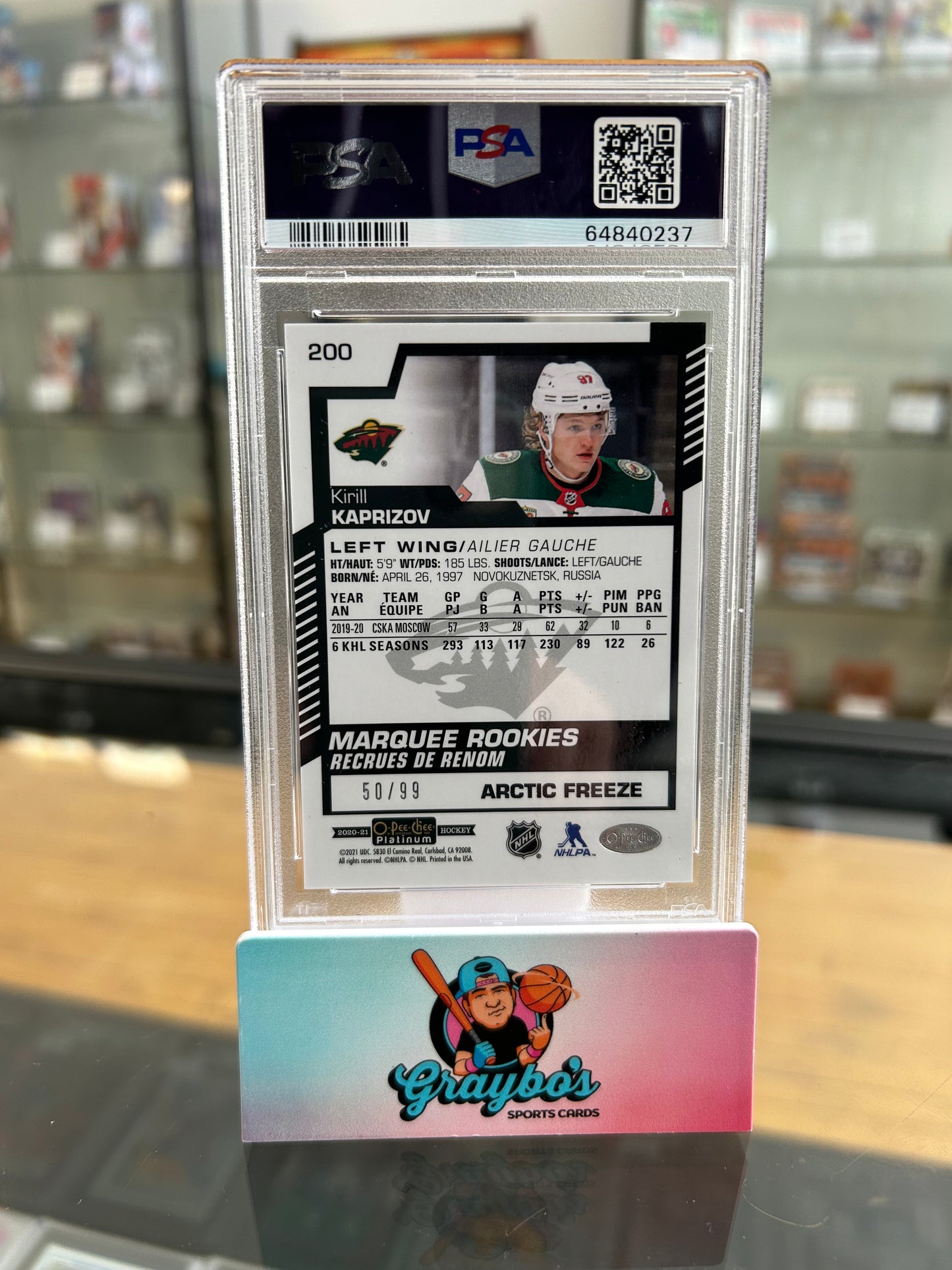 2020 O.P.C. Platinum Kirill Kaprizov Arctic Freeze /99 #200 PSA 10