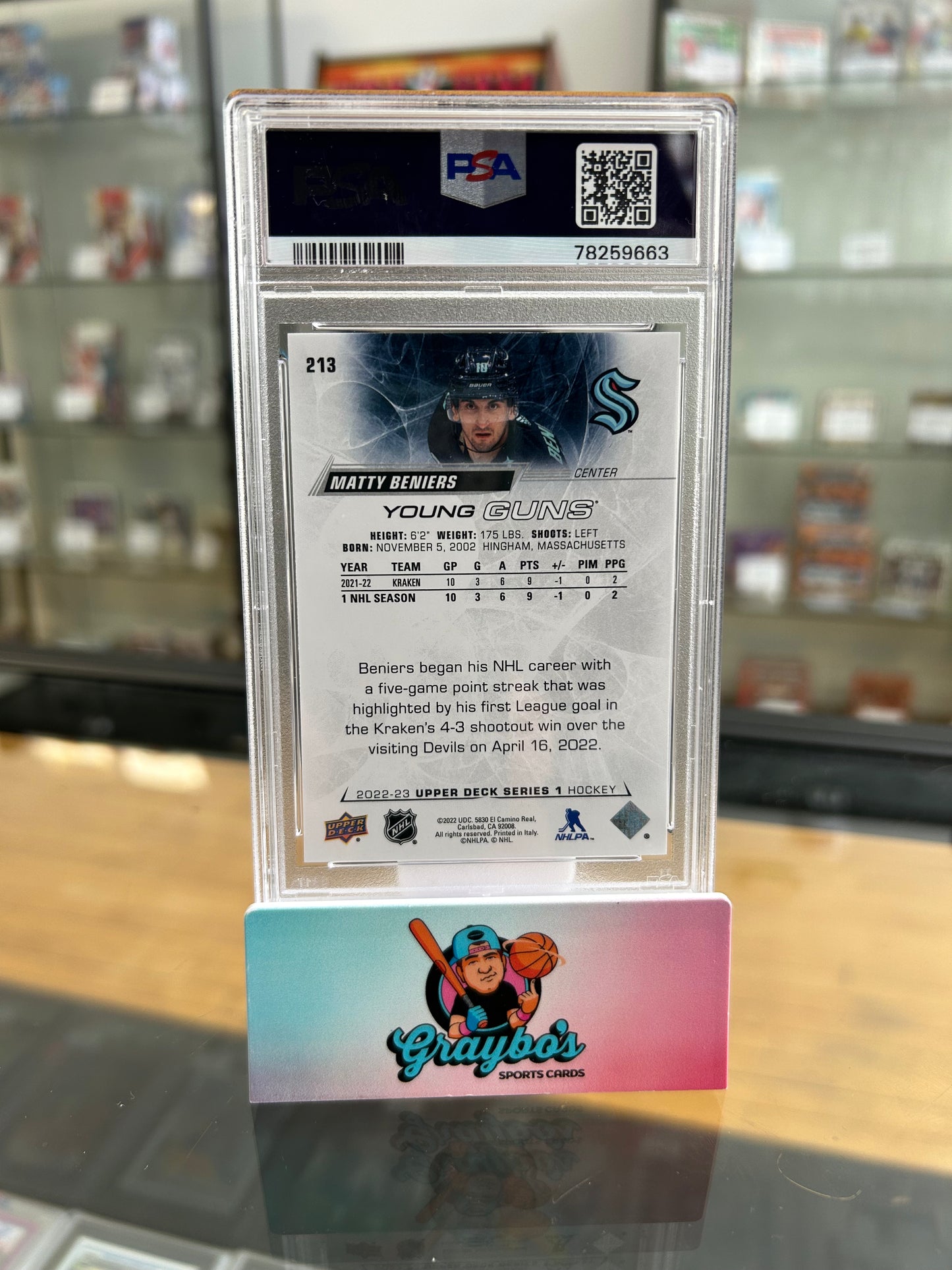 2022 Upper Deck Young Guns Matty Beniers #213 PSA 10