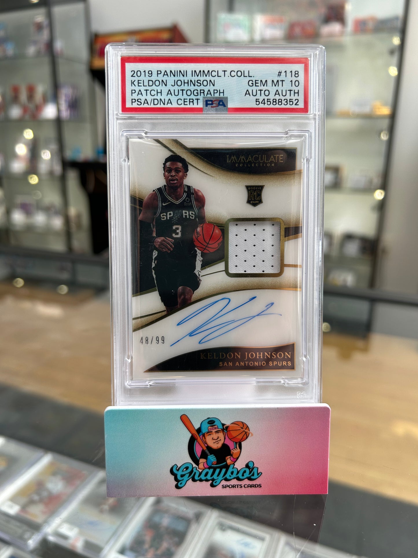 2019 Panini Immaculate Coll. Keldon Johnson Patch Auto #118 PSA 10 Auto Auth
