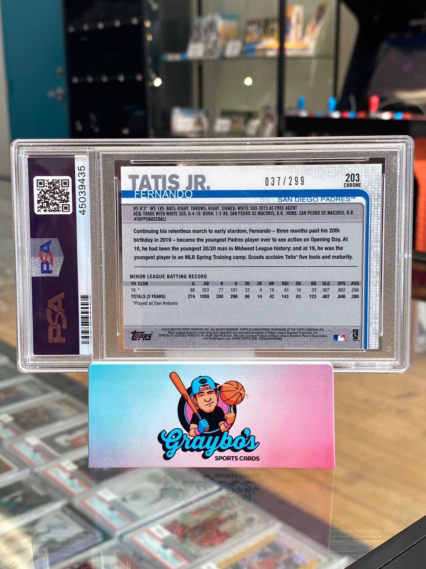 2019 Topps Chrome Purple Refractor Fernando Tatis Jr. RC #203 /299 PSA 10