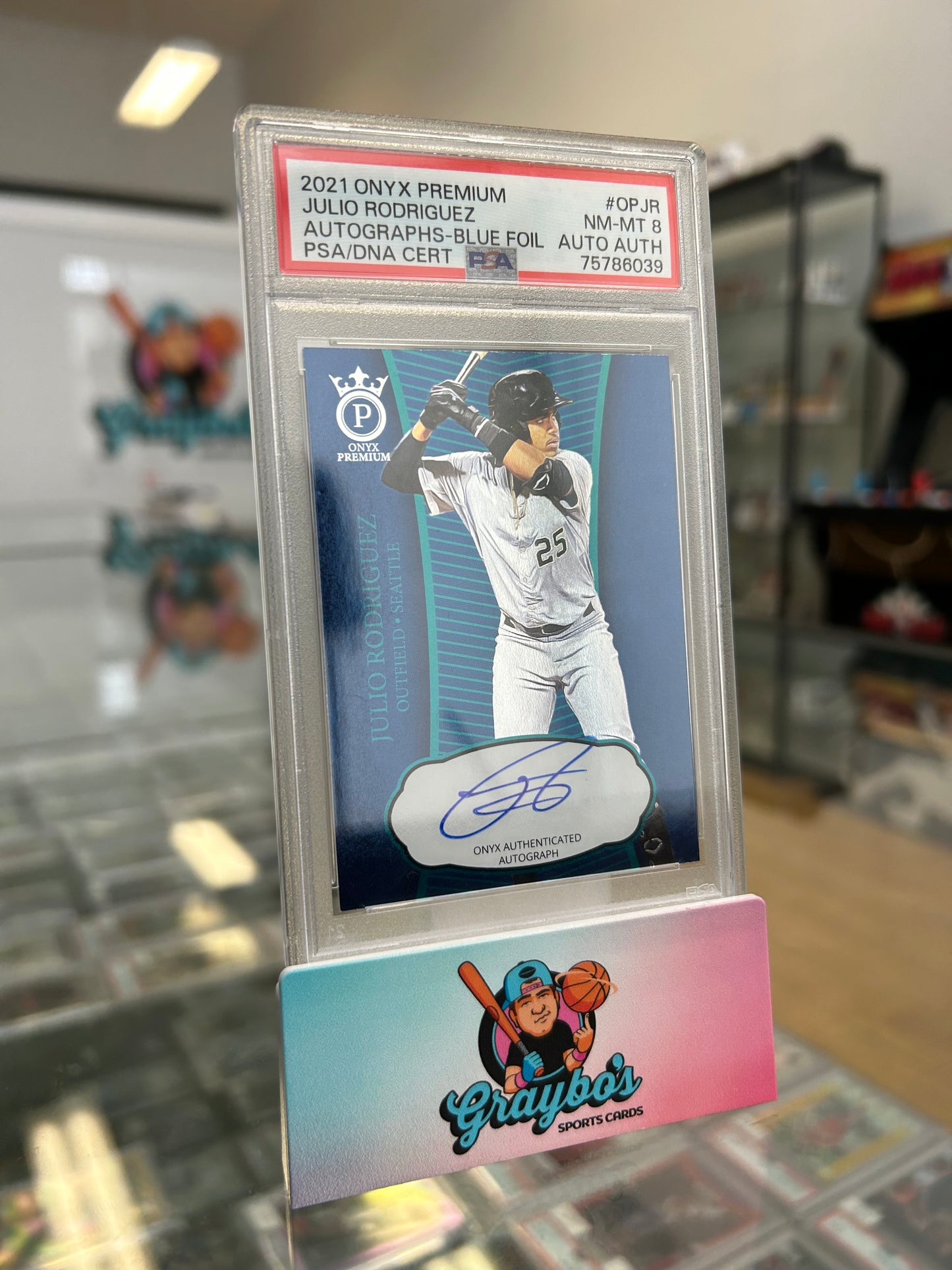 2021 Onyx Premium Blue Foil Julio Rodriguez Auto /50 PSA 8 / Auto Authentic