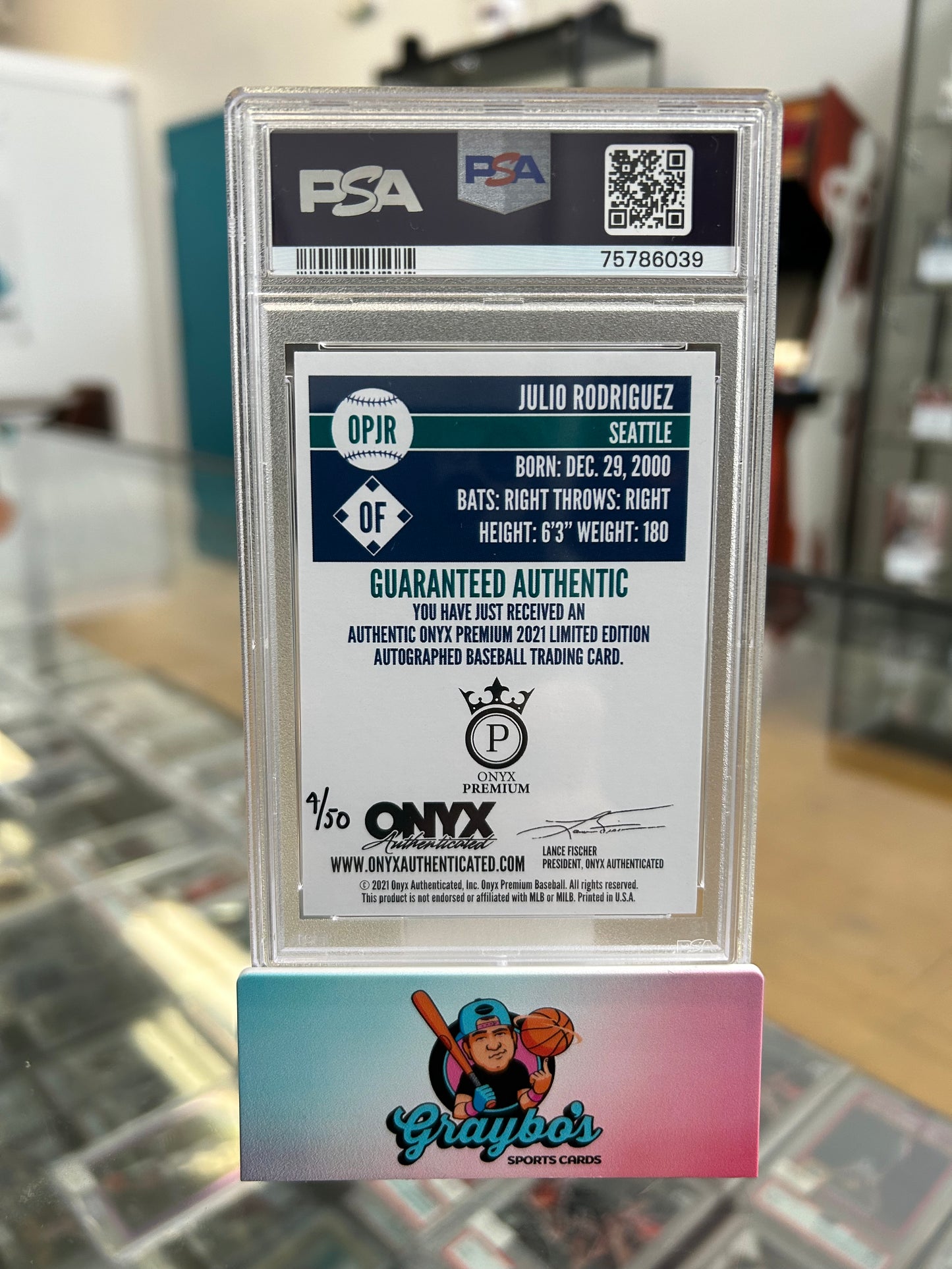 2021 Onyx Premium Blue Foil Julio Rodriguez Auto /50 PSA 8 / Auto Authentic