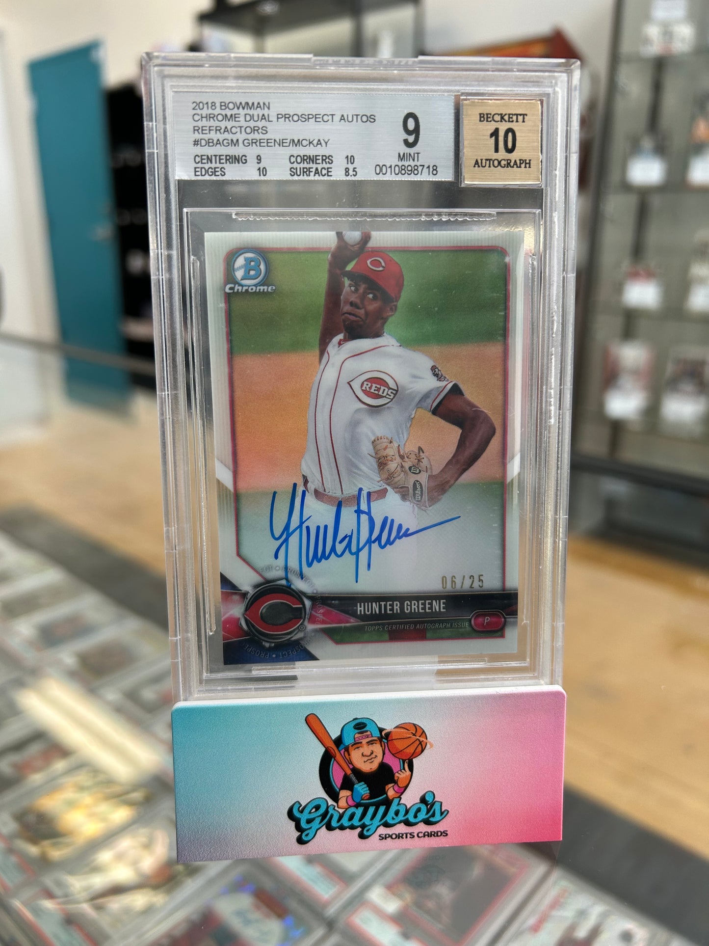 2018 Bowman Chrome Dual Prospects Autos Hunter Greene & Brendan McKay #/25 BGS 9 / Auto 10