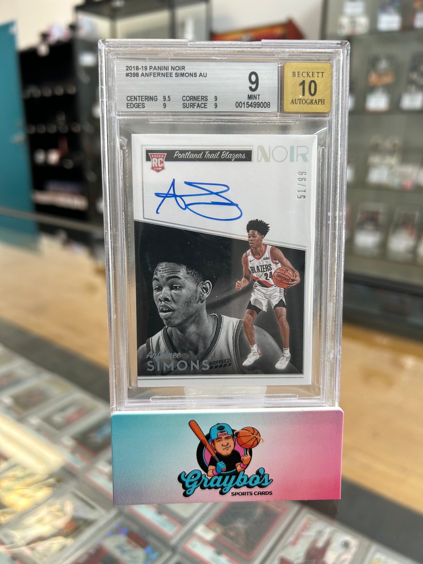 2018-19 Panini Noir Anfernee Simons RC #398 BGS 9 / Auto 10
