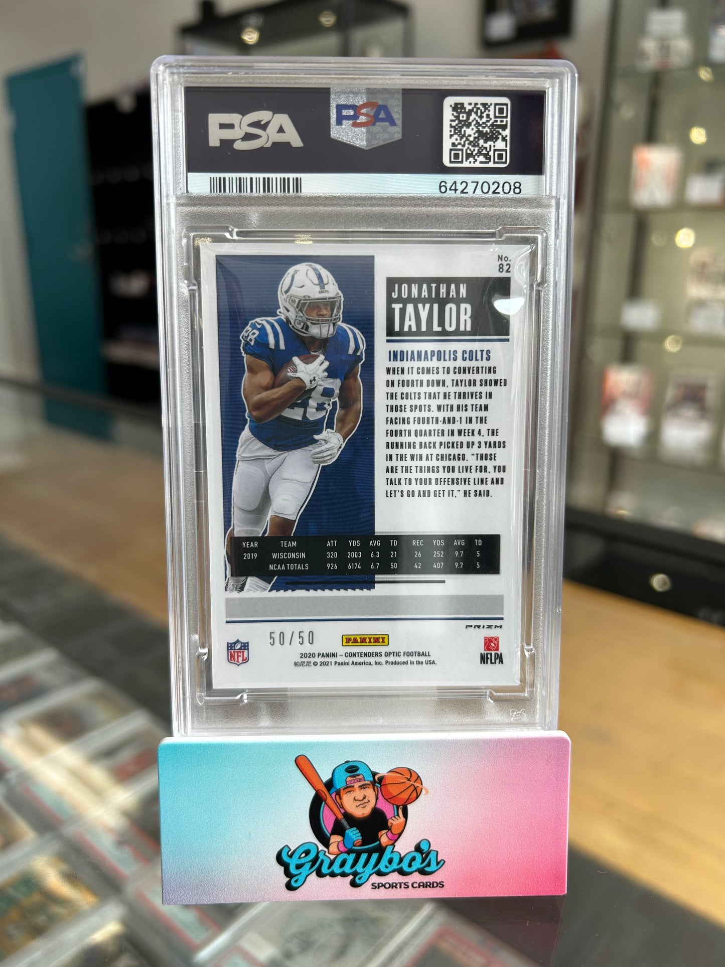 2020 Contenders Optic Jonathan Taylor Orange Rookie Ticket #50/50 PSA 10