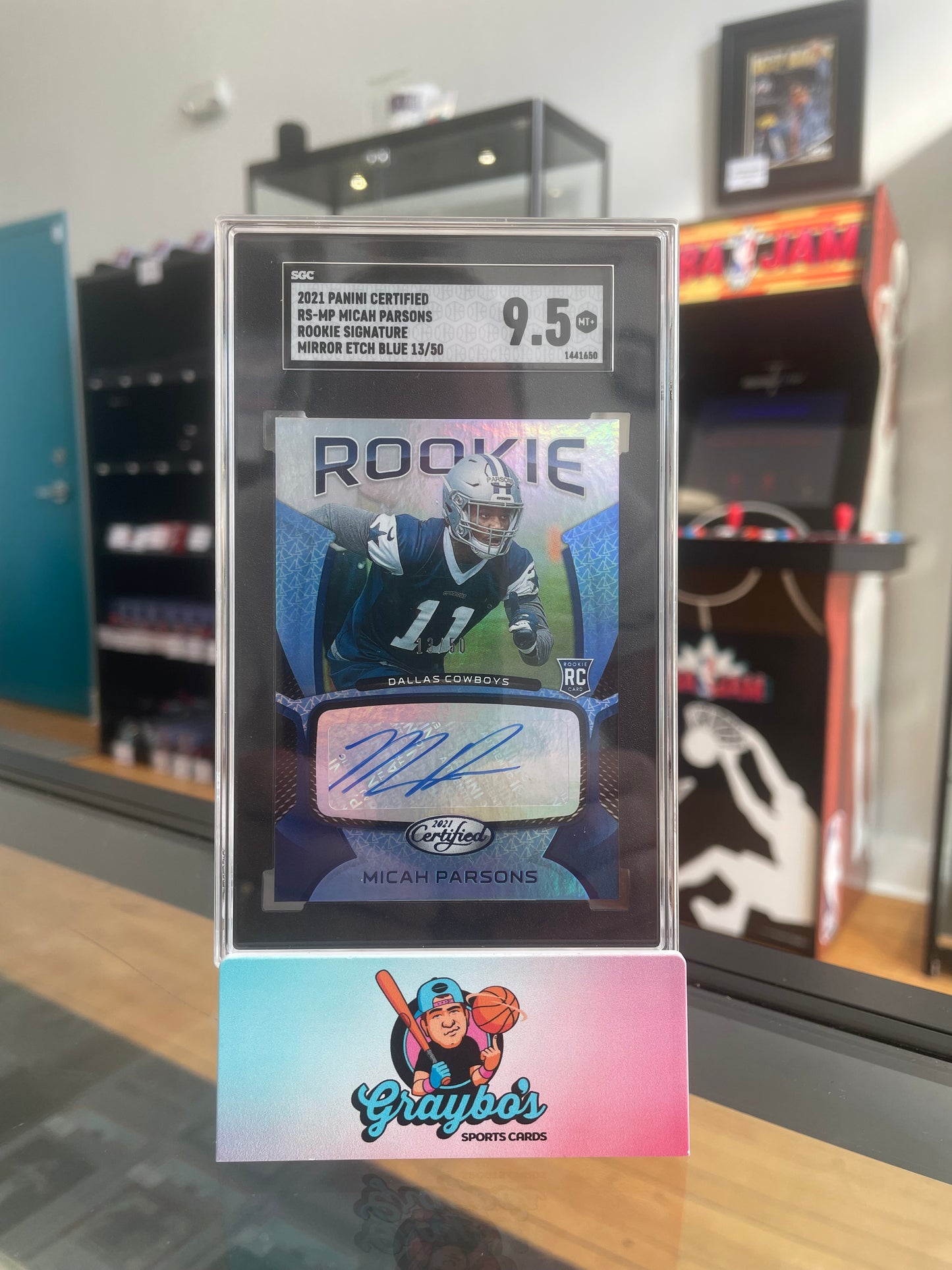 2021 Panini Certified Micah Parsons Rookie Signature Mirror Etch Blue /50 SGC 9.5