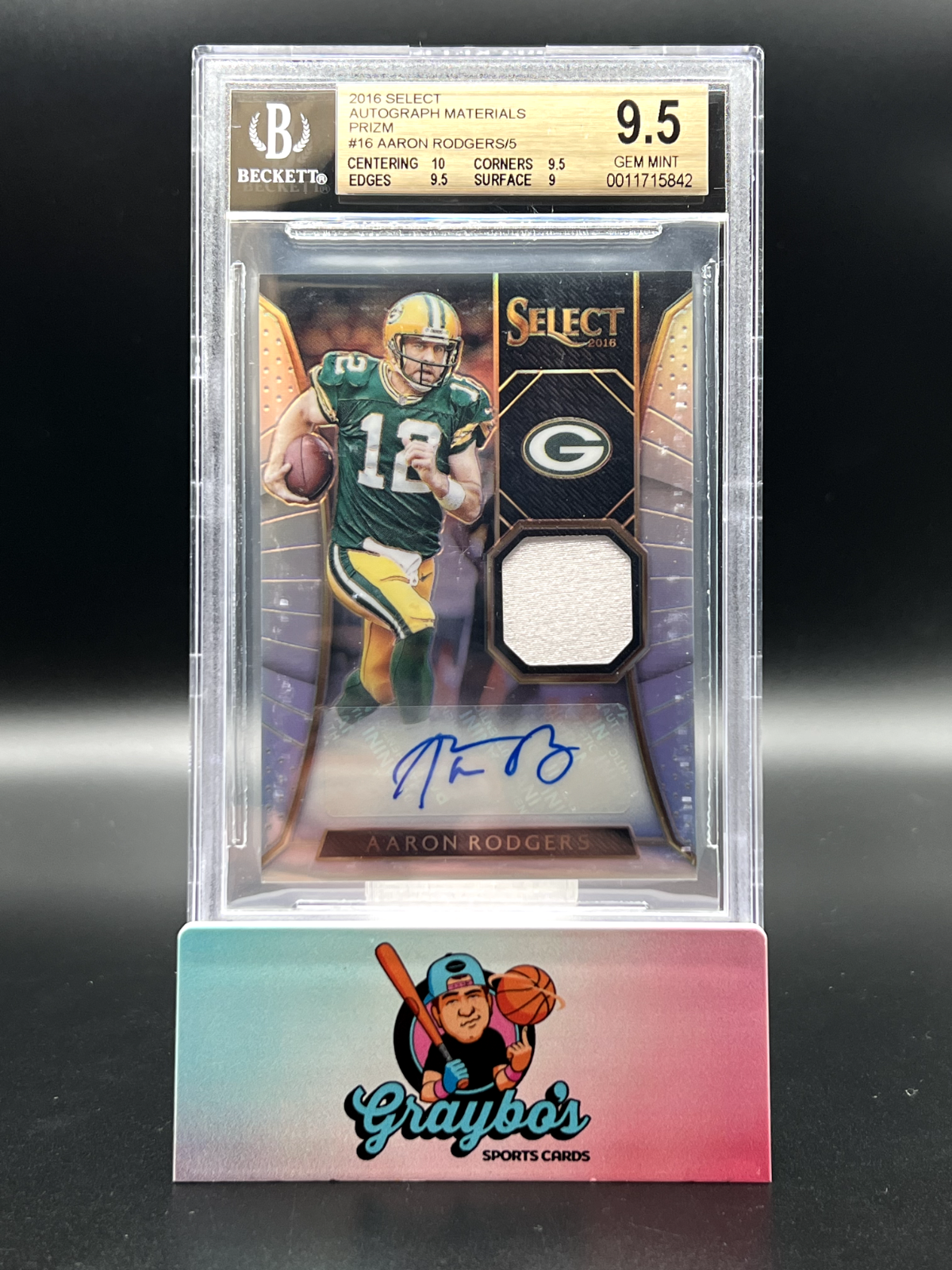 2016 Select Aaron Rodgers Auto Materials Prizm #16 BGS 9.5