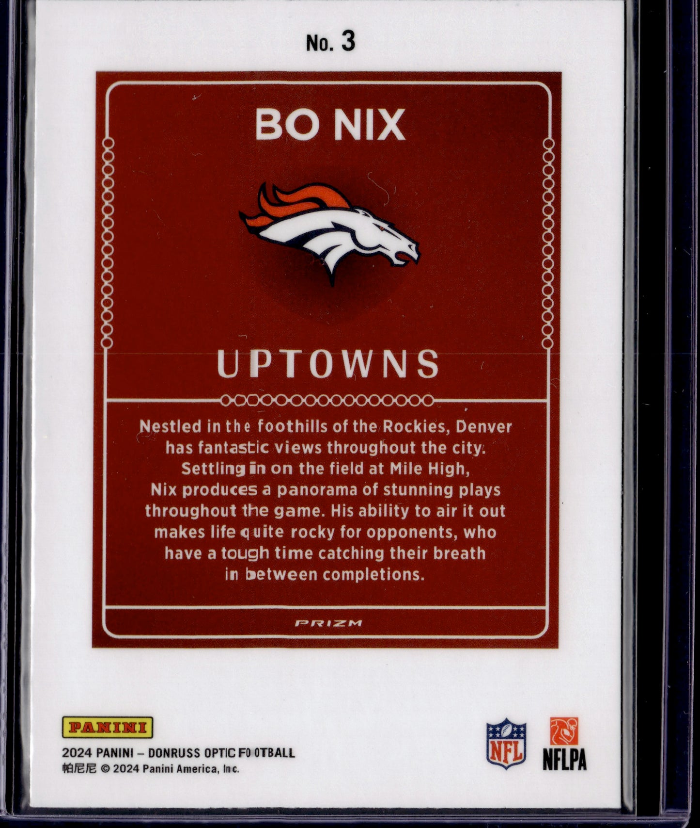 2024 Panini Donruss Optic Prizm Uptowns Bo Nix #3 RC