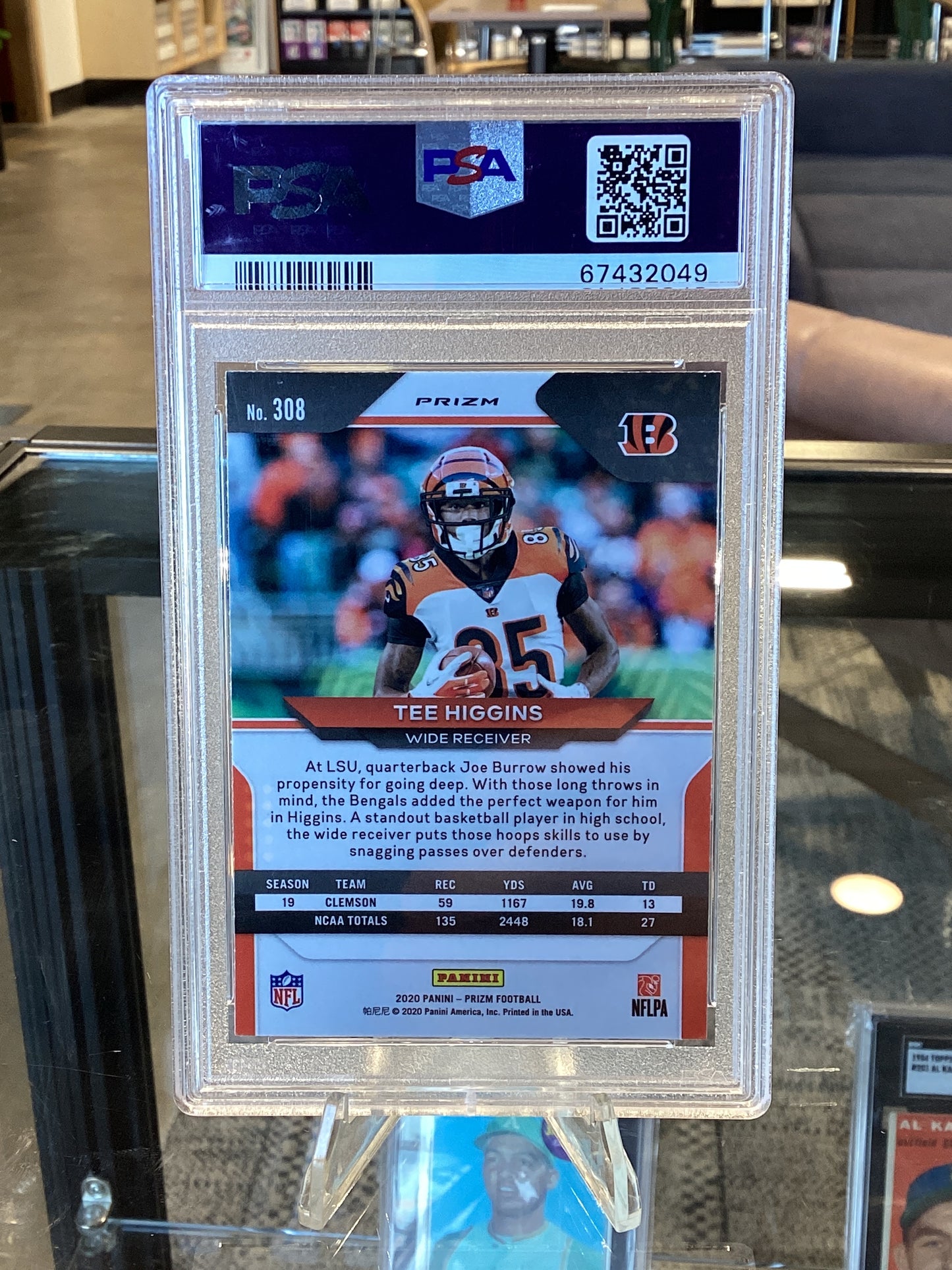 2020 Panini Prizm Tee Higgins #308 Variation No Huddle PSA 9