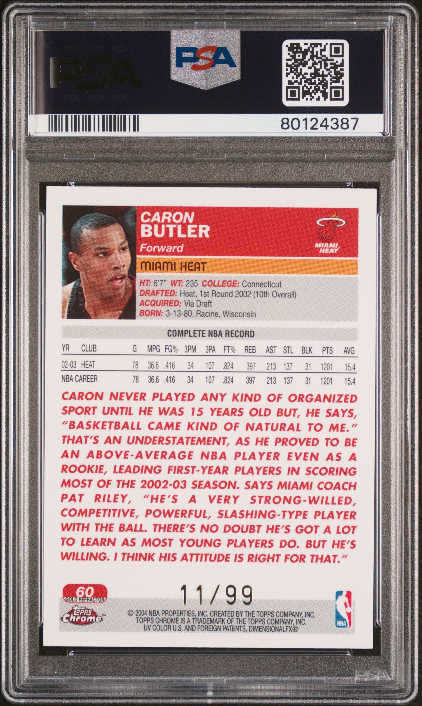2003 Topps Chrome Caron Butler #60 Gold Refractor PSA 9