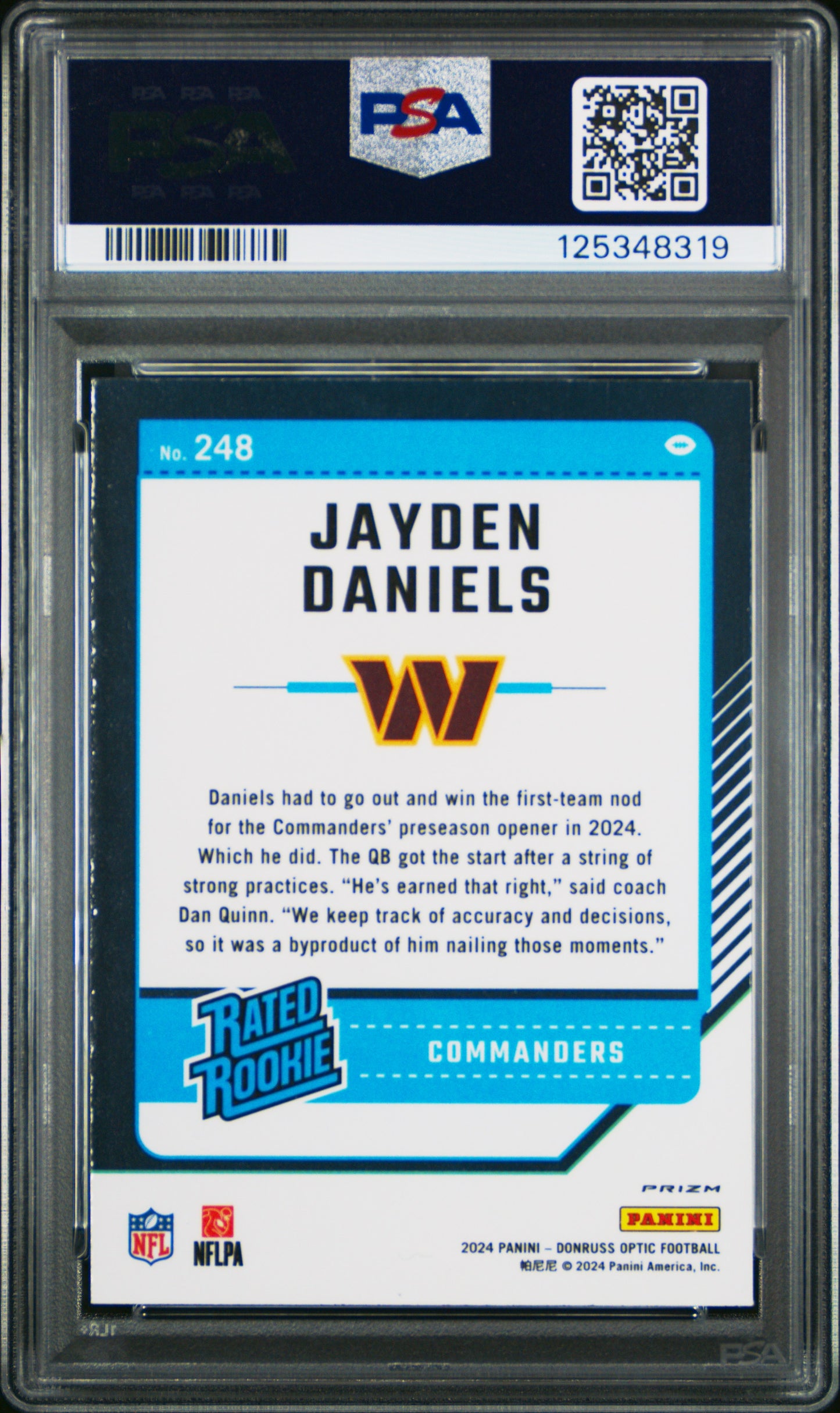 2024 Panini Donruss Optic Jayden Daniels #248 Blue Hyper PSA 9