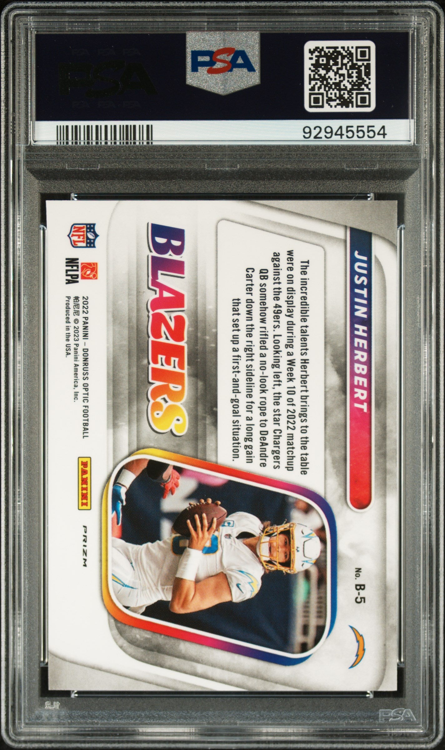 2022 Panini Donruss Optic Blazers Justin Herbert #B5 PSA 10