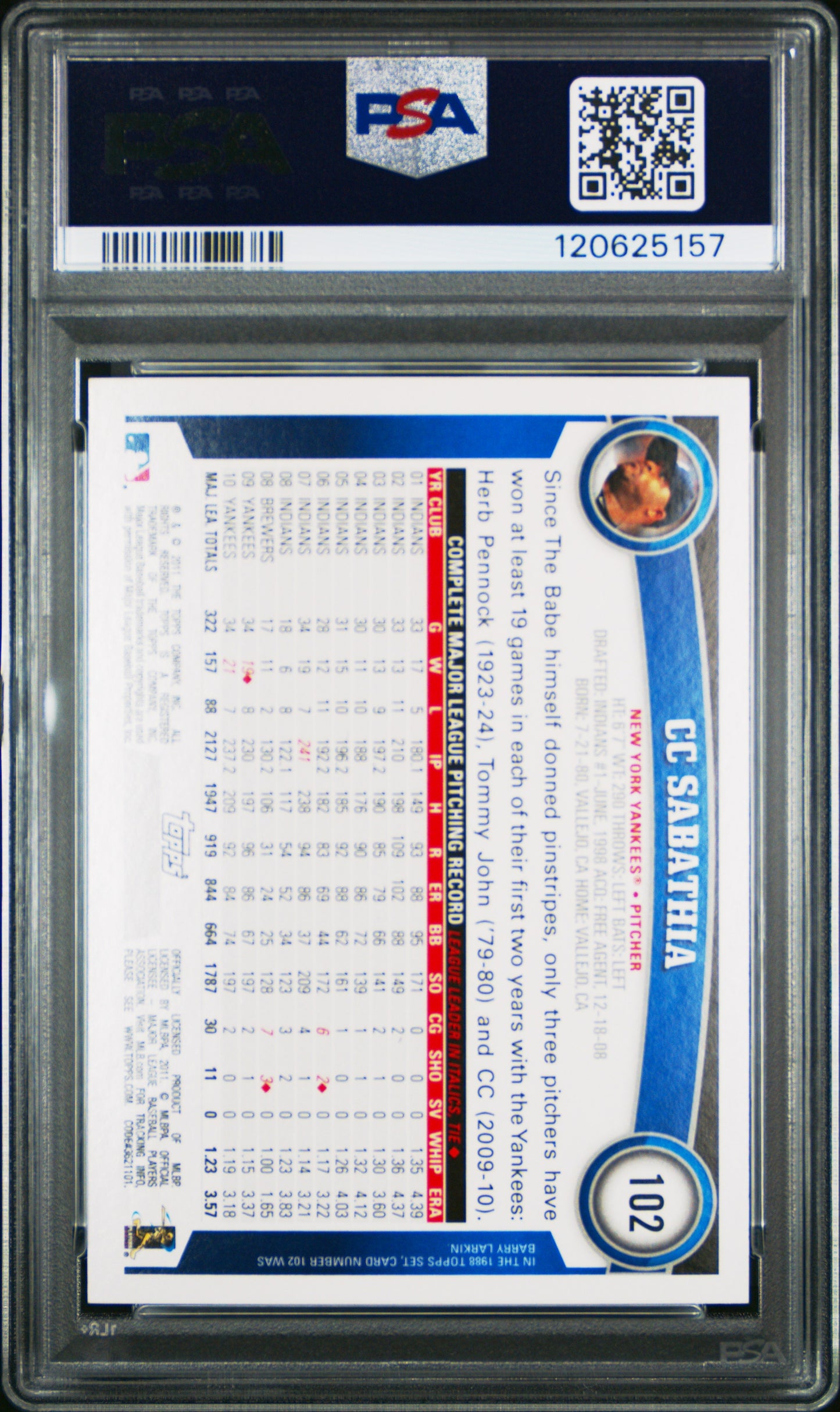 2011 Topps CC Sabathia #102 Diamond Anniversary PSA 10