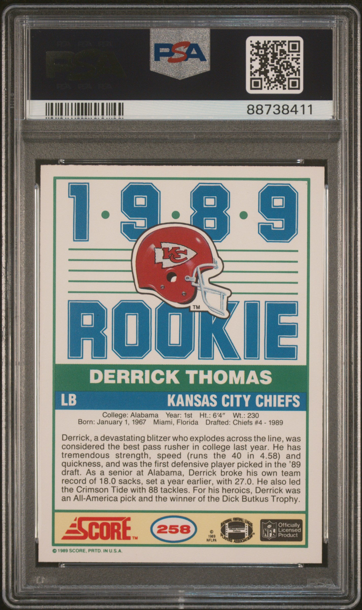 1989 Score Derrick Thomas #258 PSA 9