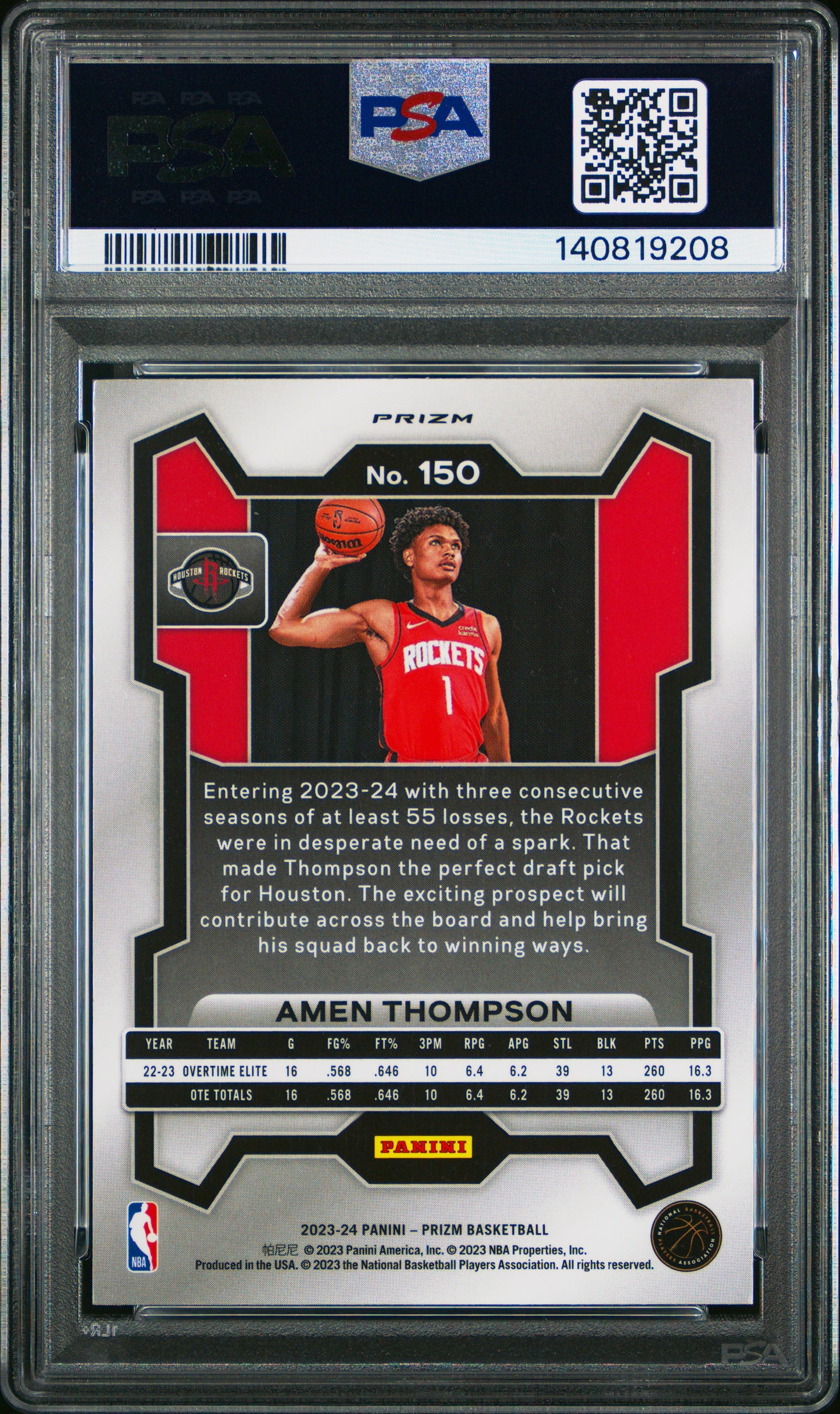 2023 Panini Prizm Amen Thompson #150 Pink Ice PSA 10