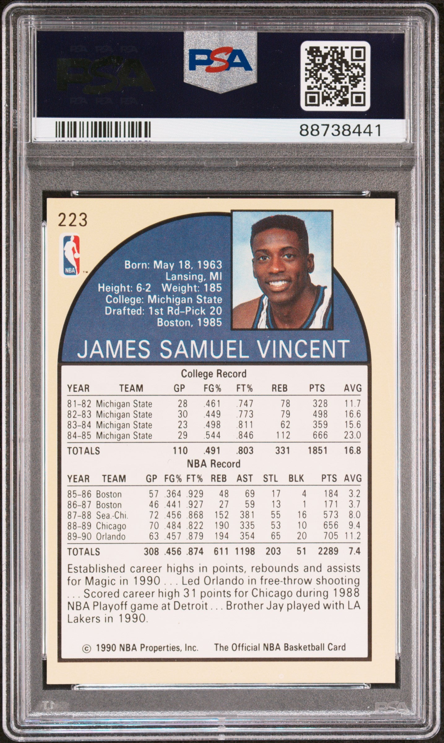 1990 Hoops Sam Vincent #223 Shows Michael Jordan PSA 7