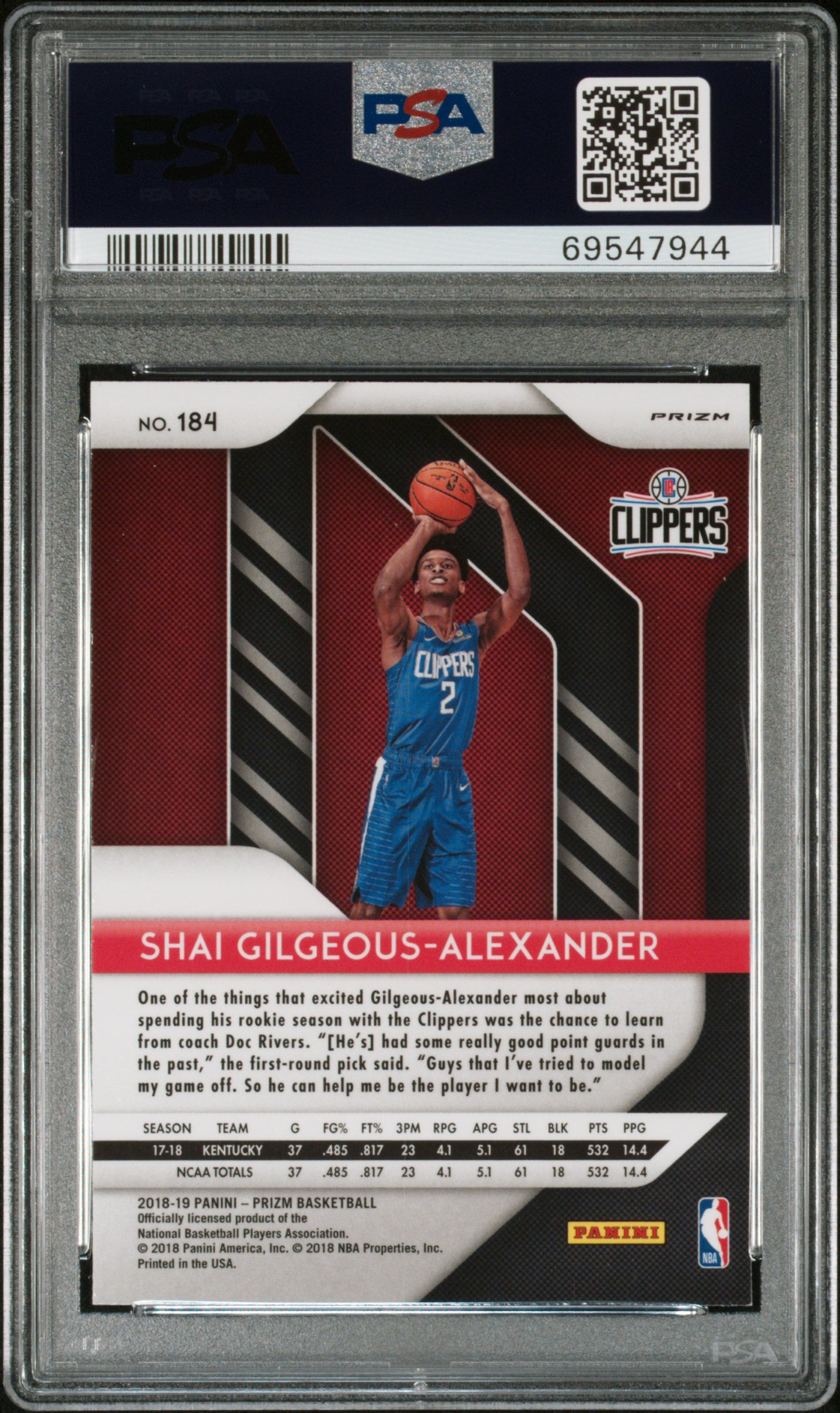 2018 Panini Prizm S. Gilgeous-Alexander #184 Silver PSA 9