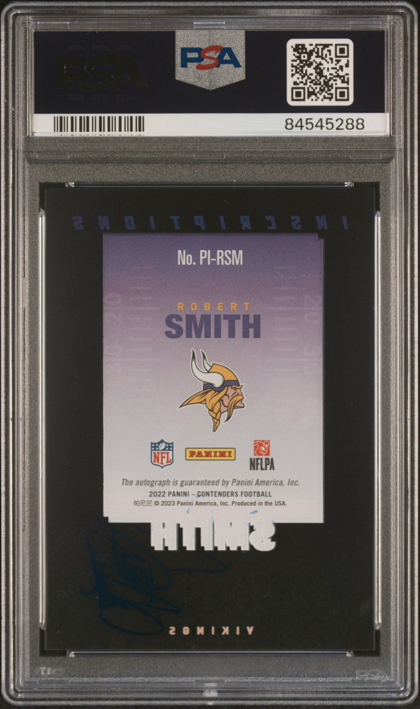 2023 Panini Luminance Pinnacle Inscriptions Autographs Robert Smith /100 PSA 9