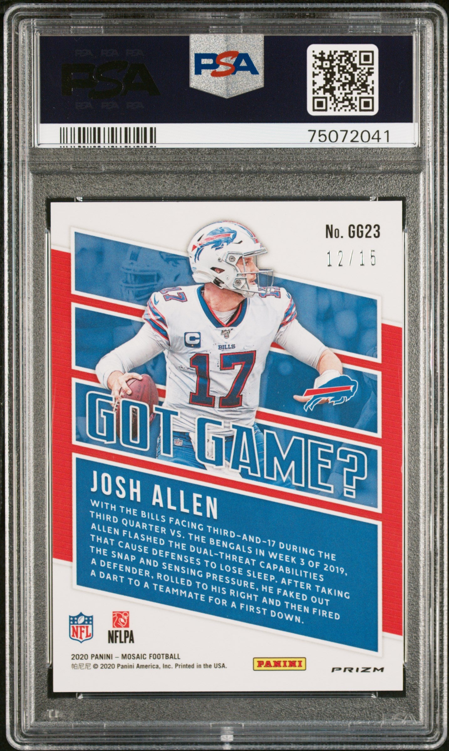 2020 Panini Mosaic Got Game? Josh Allen #GG23 Blue Flrscnt. PSA 9