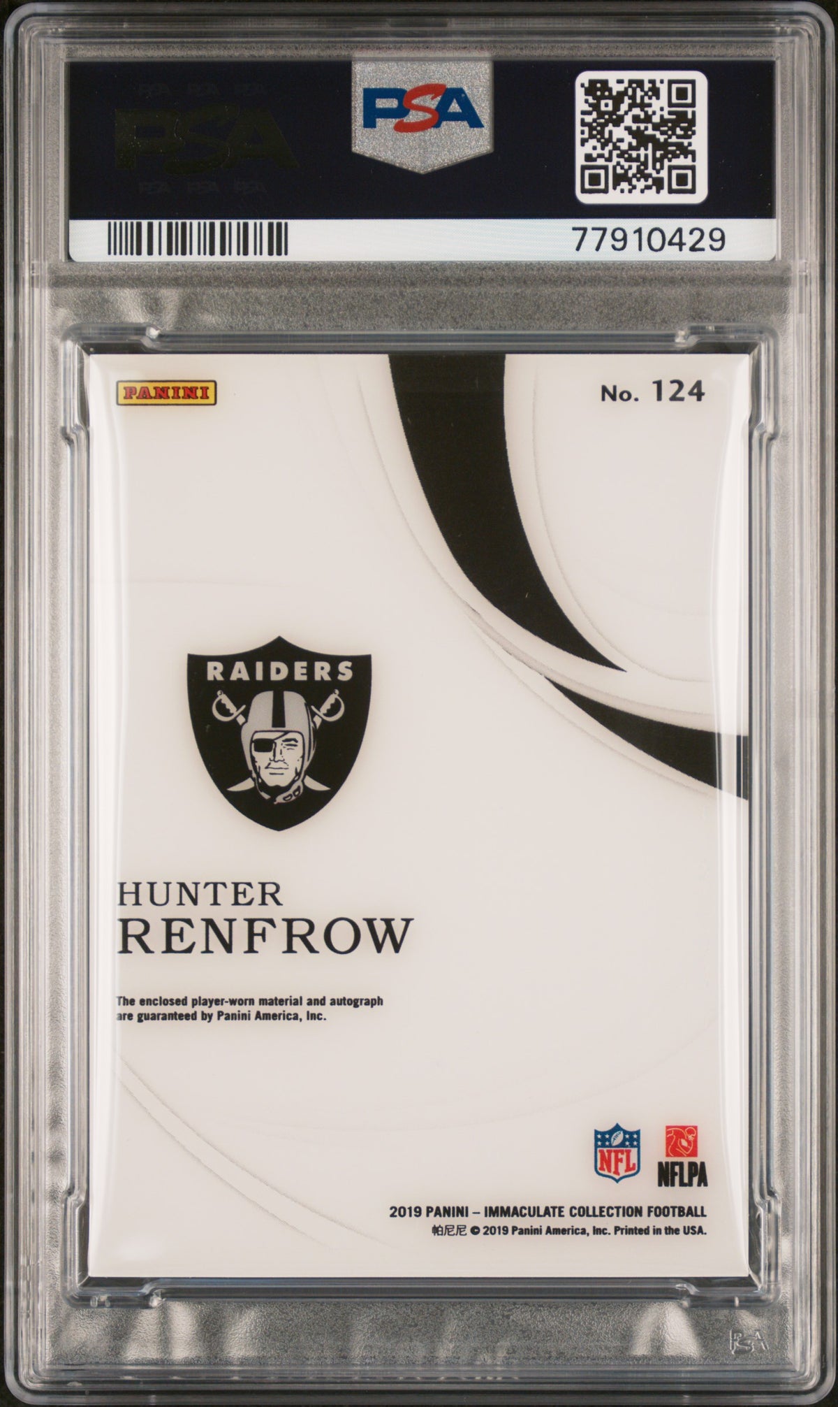 2019 Panini Immaculate Collection Hunter Renfrow #124 Rookie Patch Auto PSA 8