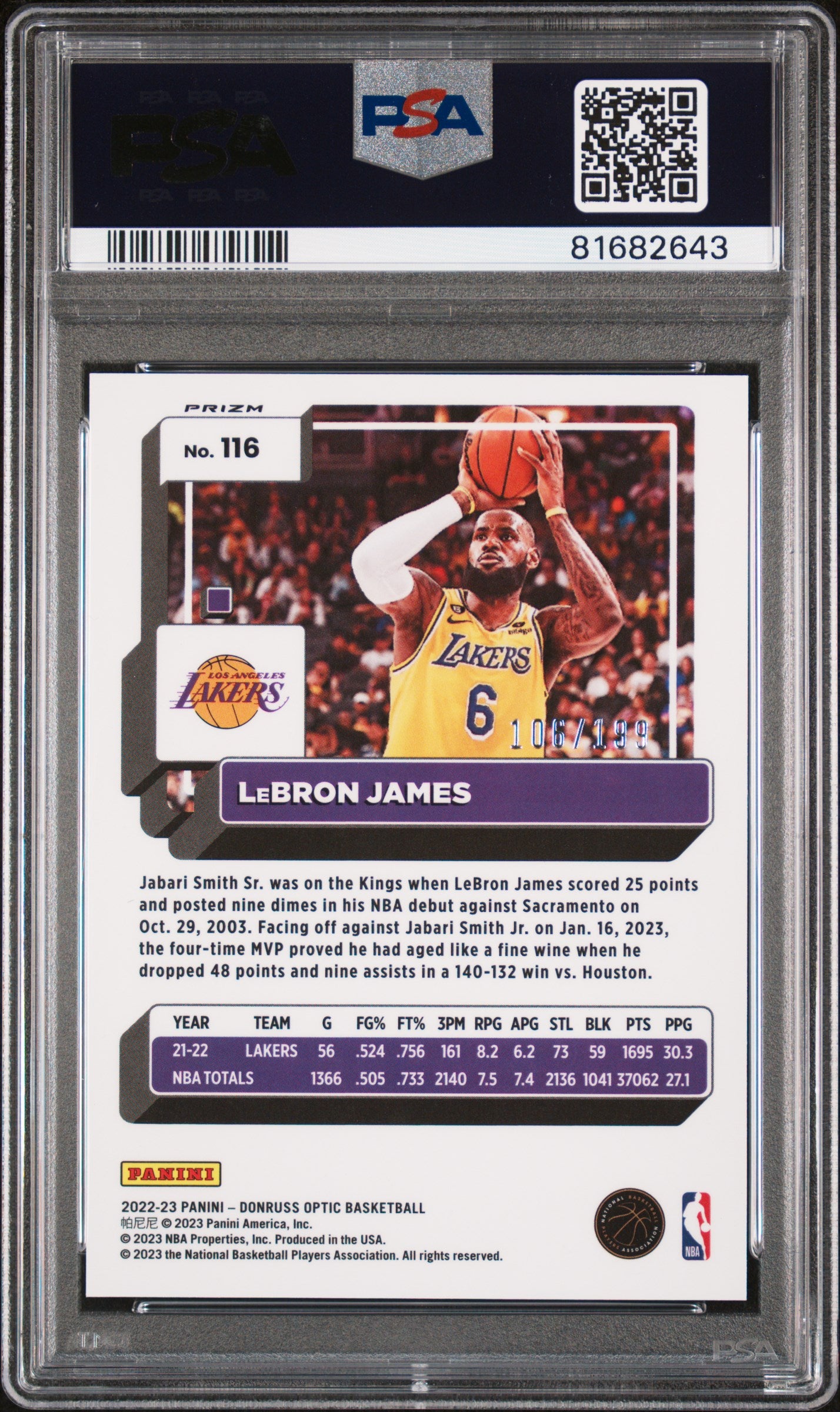2022 Panini Donruss Optic LeBron James #116 Orange PSA 10