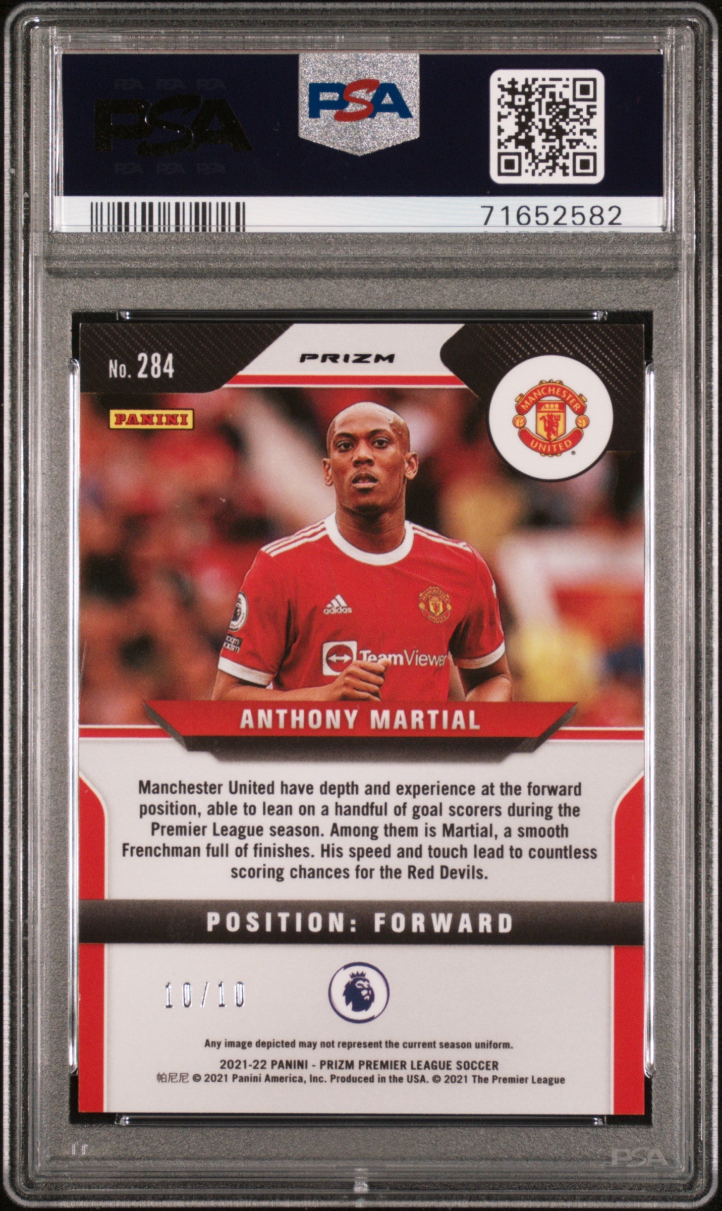 2021 Panini Prizm Premier League Anthony Martial #284 Gold Breakaway PSA 9