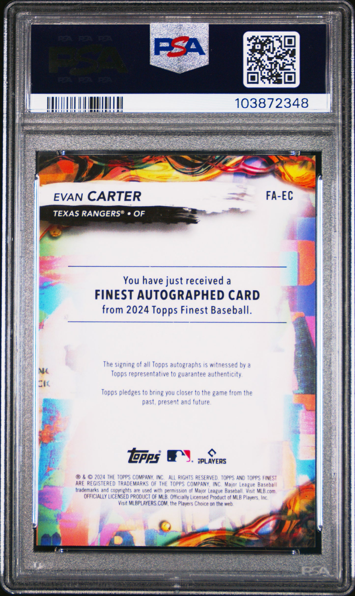 2024 Topps Finest Finest Autographs Evan Carter #FAEC Sky Blue /150 PSA 10